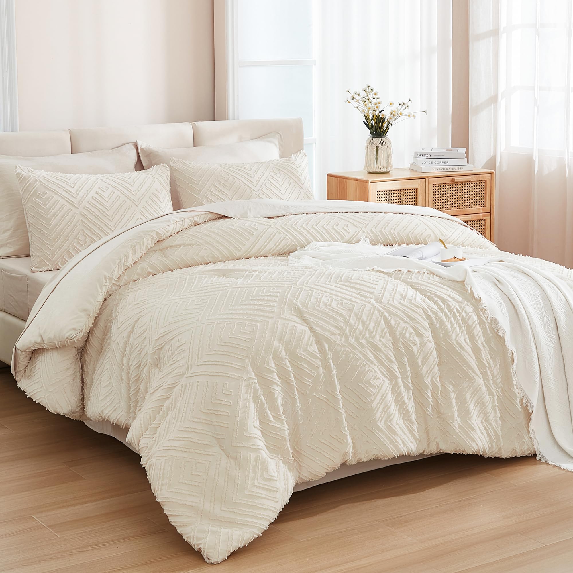 Andency King Size Comforter Set Olive Green - 7 Pieces Bed In A Bag King Boho Olive Green Beddding Comforter Sets, Tufted Bed Se