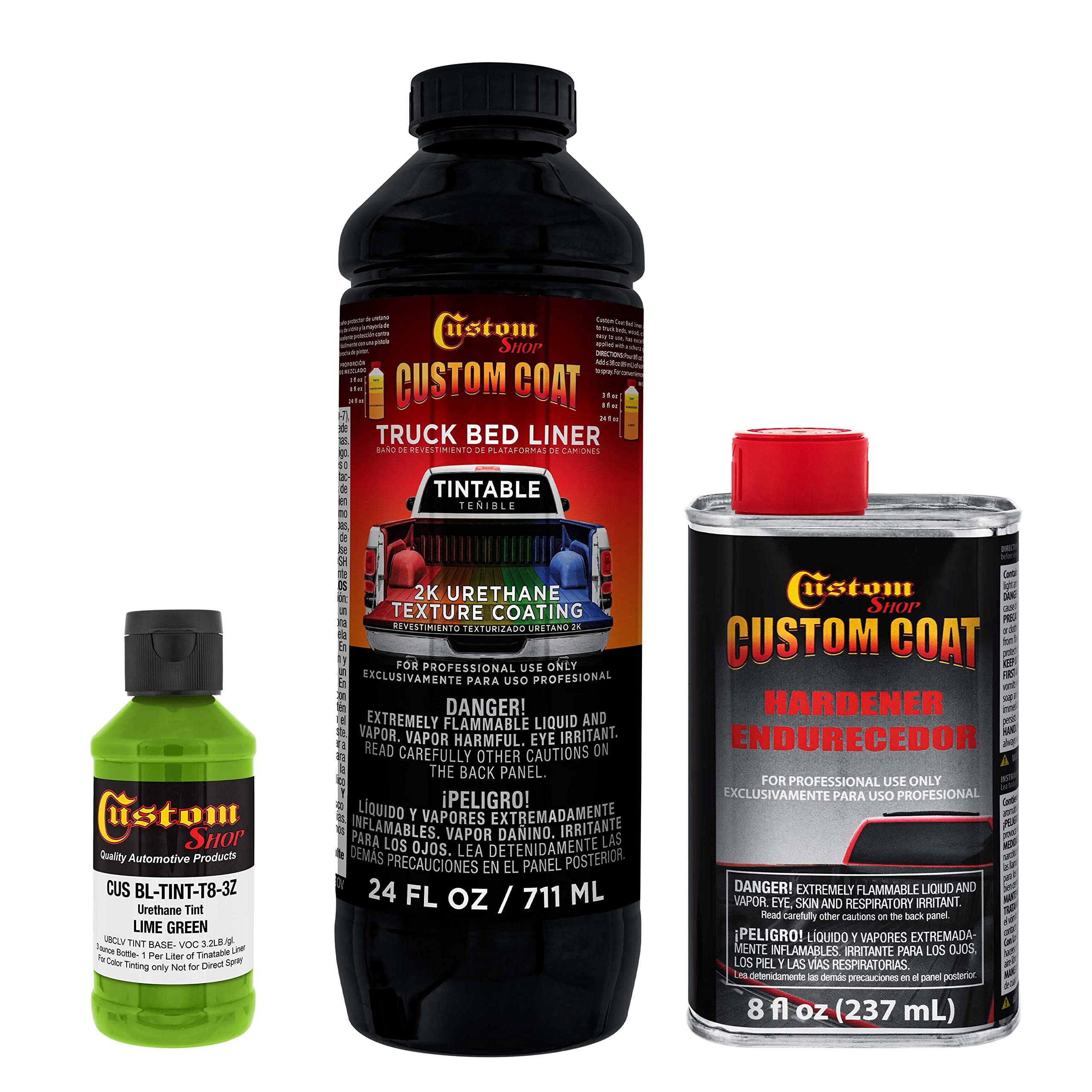 Custom Coat Lime Green 1 Quart Urethane Spray-On Truck Bed Liner Kit - Easy Mixing, Just Shake, Shoot - Professional Durable Tex