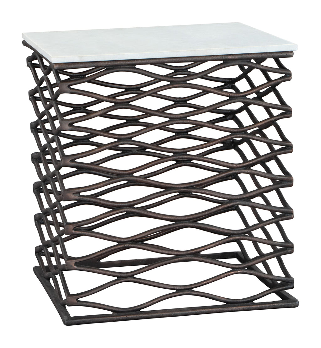 Zuo Duke Side Table White & Antique Bronze