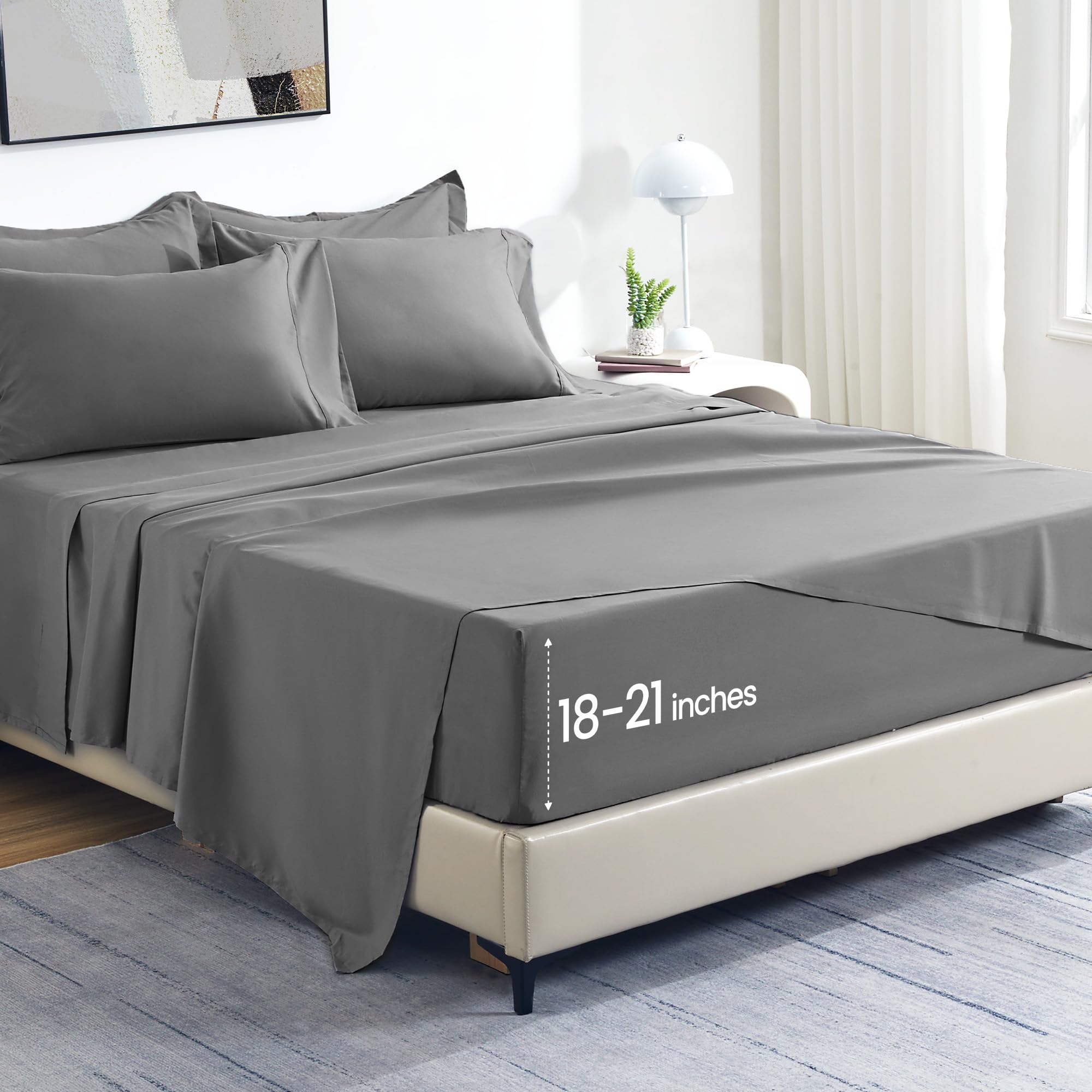 Sleep Zone Extra Deep Pocket Twin Sheets Set For Kids 3 Piece - Super Soft Brushed Microfiber Bedding Sheets Set Fits Deep Mattress Upto 21 Inches (Grey, Twin)