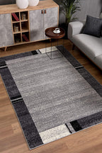 HomeRoots Grey 100% Twisted Polyester 4â€ x 6â€ Gray Modern Bordered Area Rug