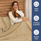 Extra Deep Pocket King Sheets - 4 Piece Breathable & Cooling Bed Sheets - Hotel Luxury Bed Sheet Set - Soft, Wrinkle Free & Comfy - Easily Fits Extra Deep Mattresses - Deep Pocket Heathered Tan Sheets