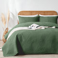 Oarage Queen Quilt Bedding Set Soft Lightweight Olive Green Bedspread With Leaf Pattern,Ultrasonic Microfiber Bed Coverlet Full