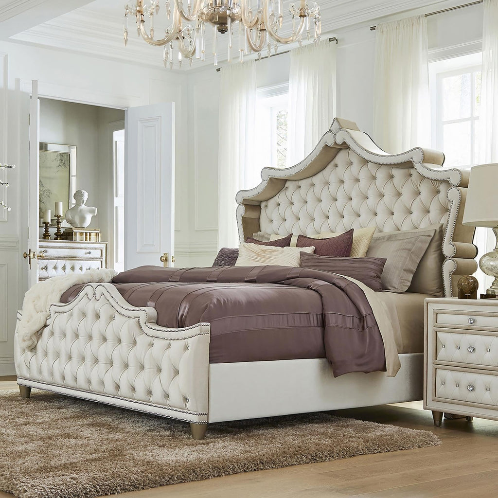 Simple Relax Upholstered Queen Bed in Ivory and Camel
