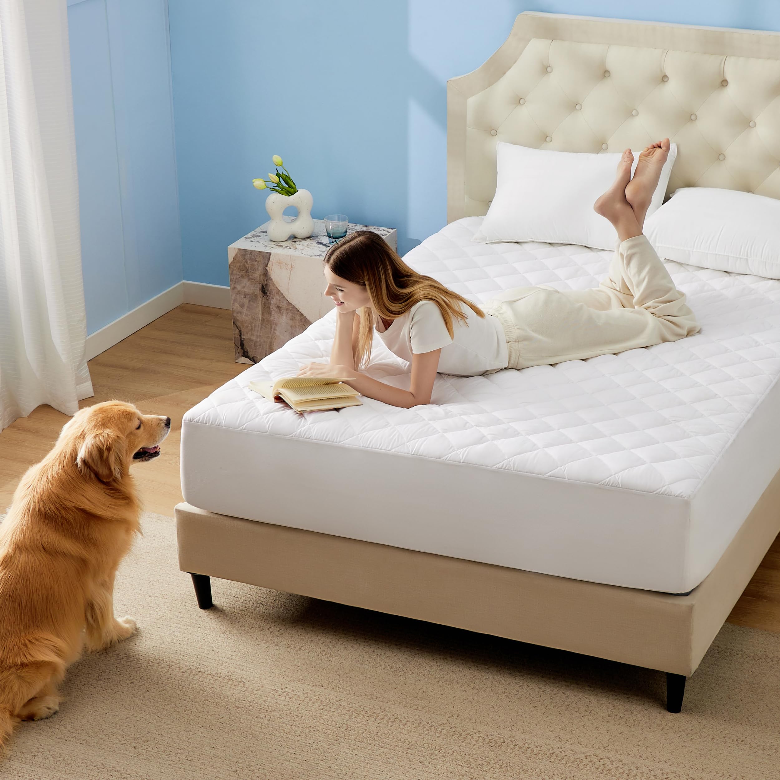Bedsure Twin Mattress Protector - Quilted Waterproof Pad, Deep Pocket 22", Soft Breathable White, Model 001