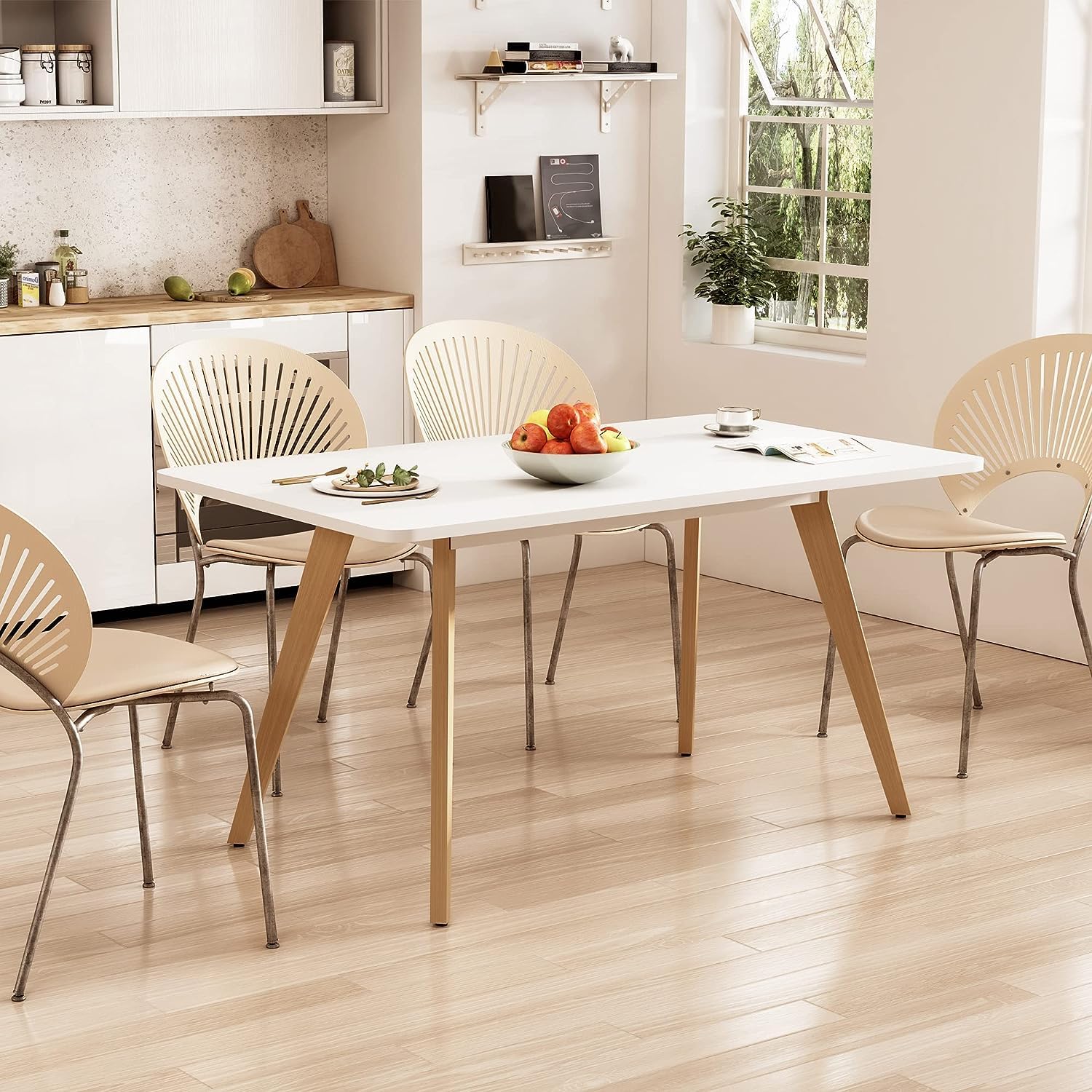 Comfy To Go 47.2' Dining Table For 4-6 Person - Rectangular Kitchen Table With Soild Wood Legs Mid Century Modern Table For Din