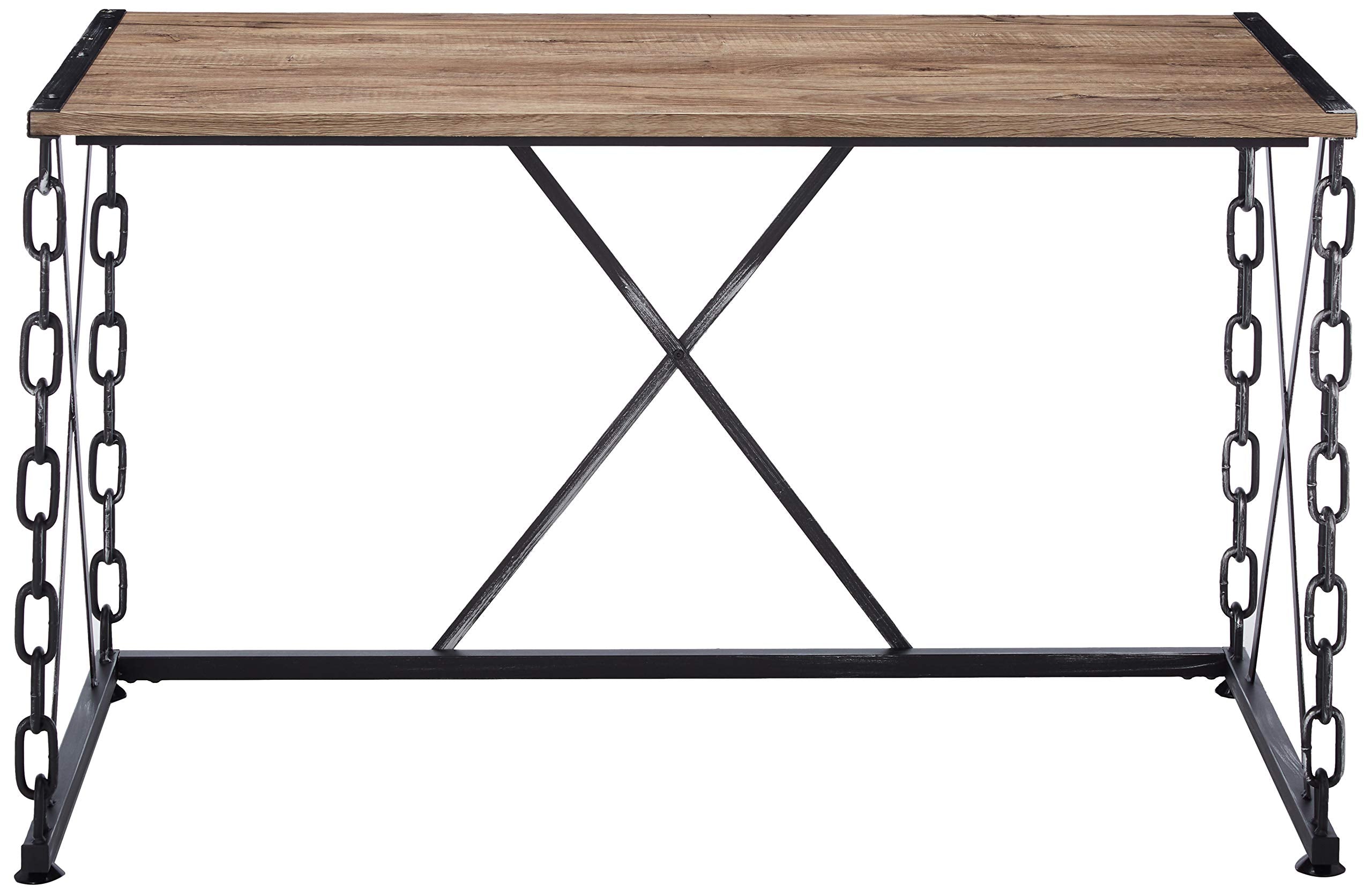 Acme Jodie Rectangular Wooden Top Writing Desk In Rustic Oak And Antique Black