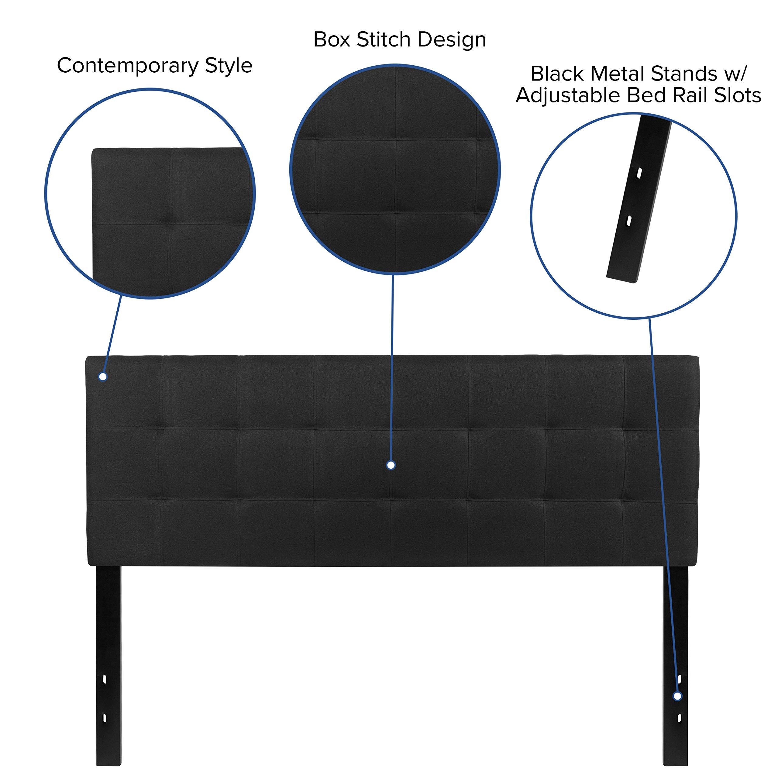 Flash Furniture Bedford Tufted Upholstered Headboard For Queen Size Bed, Contemporary Fabric Tufted Headboard With Adjustable Height, Black