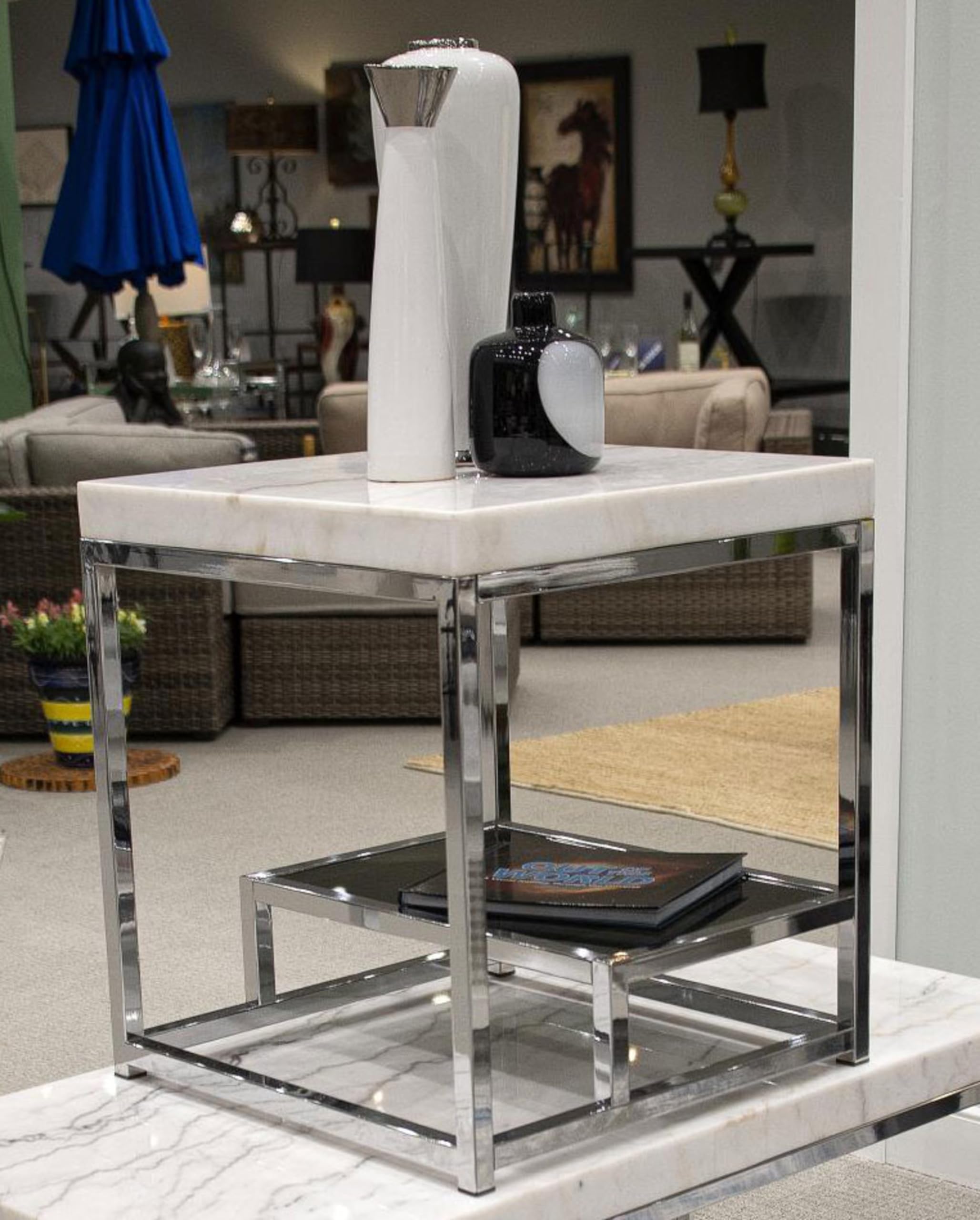 Steve Silver Company Aston End Table, Modern/Contemporary/Eclectic, White Marble Veneers, Tempered Black Glass, Side Table/Night Stand, 22" D x 22" W x 24" H, White