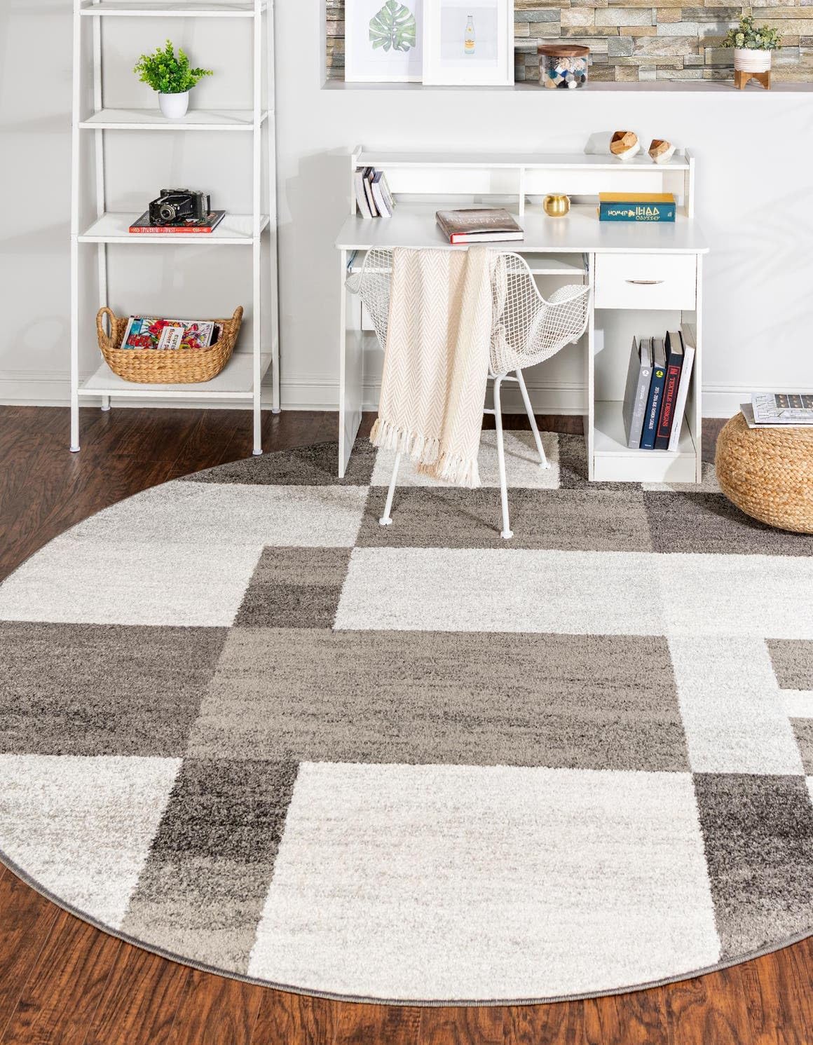 Unique Loom Autumn Collection Area Rug - Providence (5 3 Round, Gray/ Ivory)