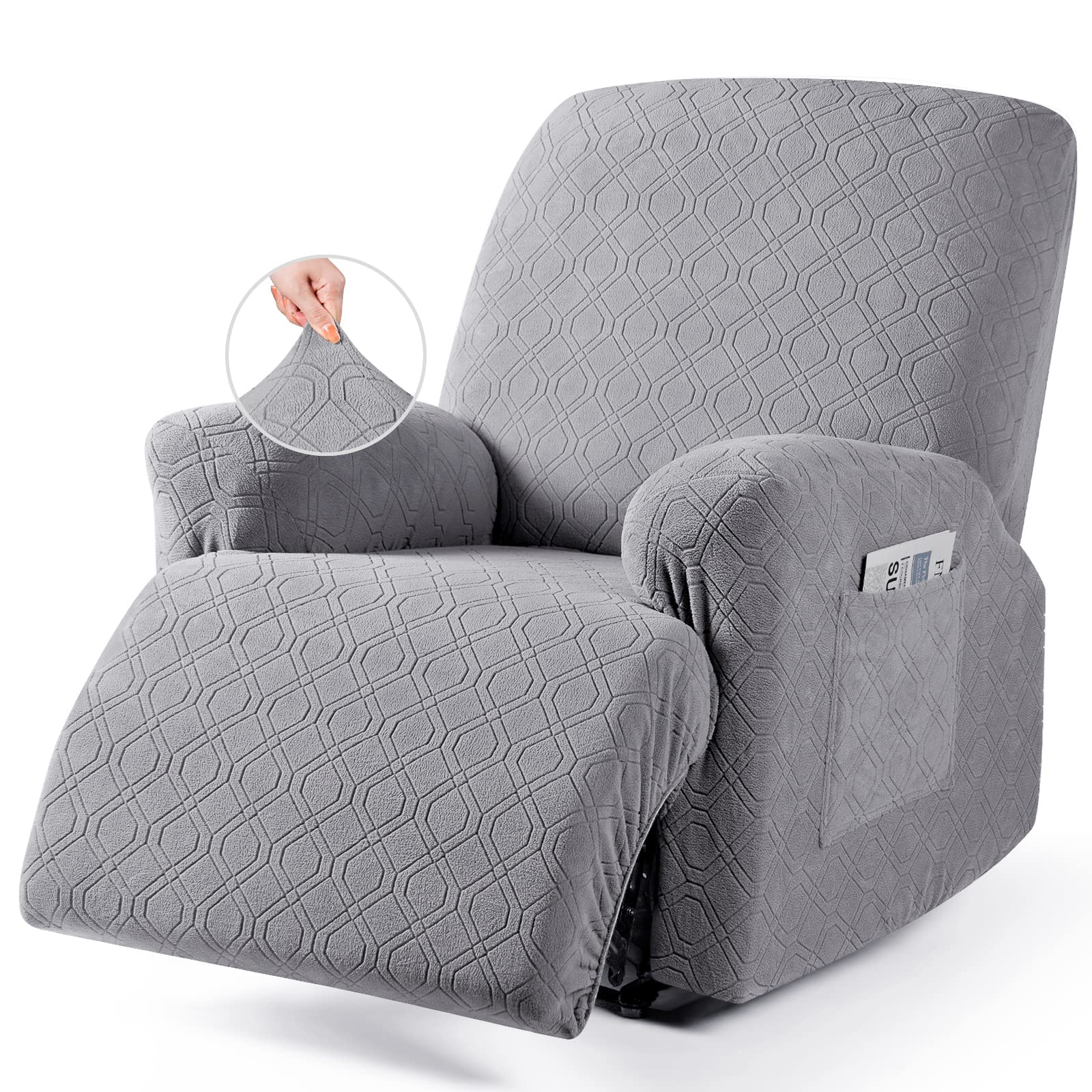 Vansofy Oversized Recliner Chair Cover, 4-Pieces Stretch Recliner Covers For Recliner Chair Soft Reclining Chair Slipcover Jacqu
