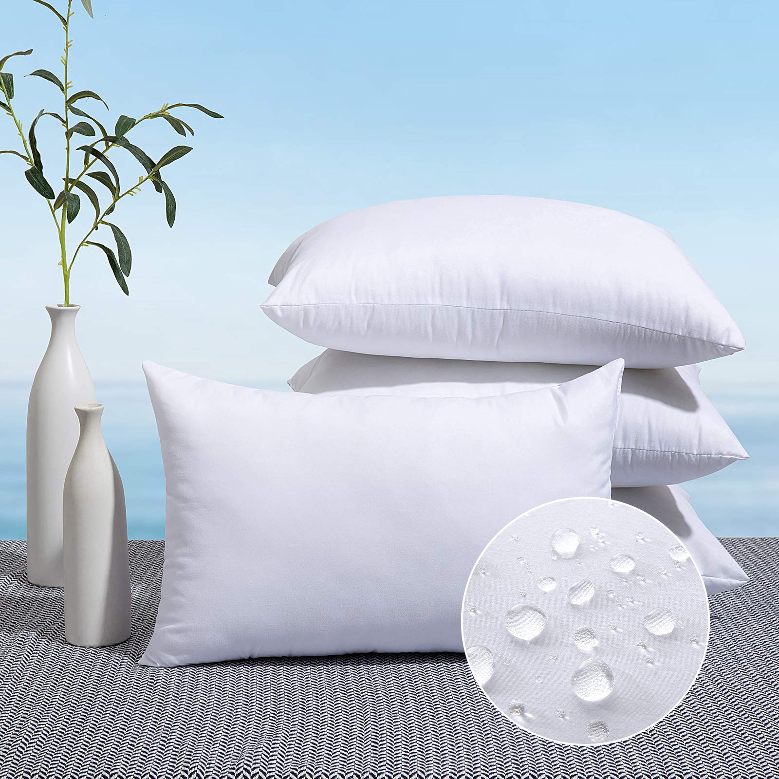 Miulee Pack Of 4 12X18 Outdoor Pillow Inserts, Water-Resistant Throw Pillow Inserts Decorative Premium Rectangle Pillow Stuffer Sham For Porch Swing Couch Sofa Cushion Patio Furniture