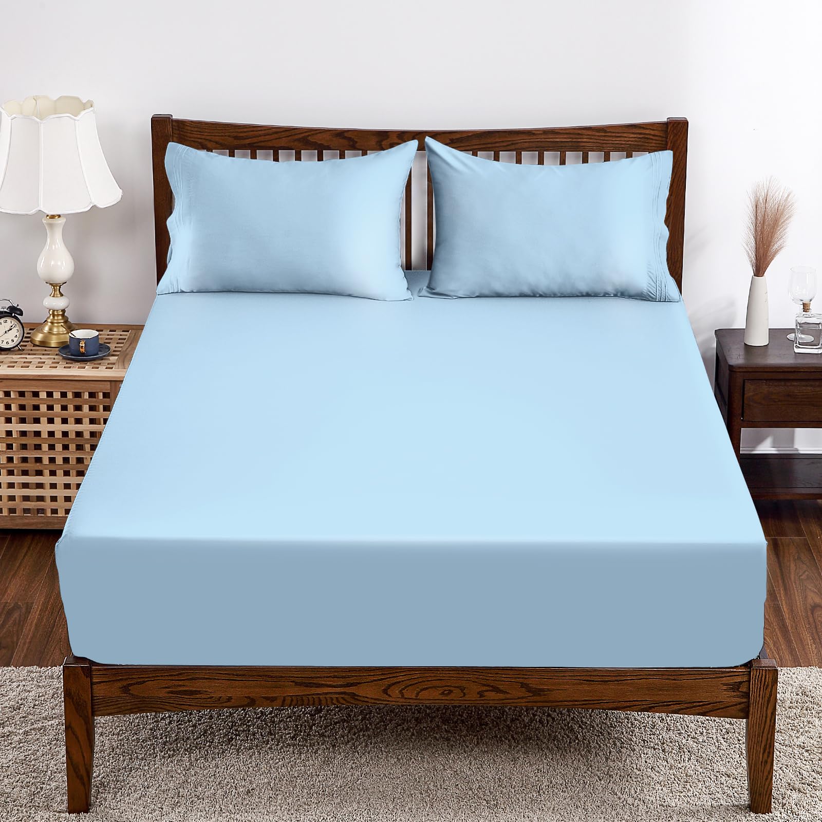 Bamboo Viscose Fitted Sheet 1 Pack Twin-XL/Split King Size Only,400 Thread Count,8-16'' Deep Pocket,Bottom Sheet Colorfast Soft 