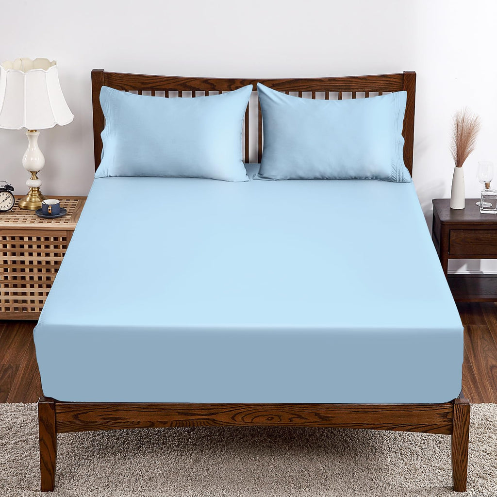 Bamboo Viscose Fitted Sheet 1 Pack Queen Size Only,400 Thread Count,8-16'' Deep Pocket,Bottom Sheet Colorfast Soft & Silky & Bre