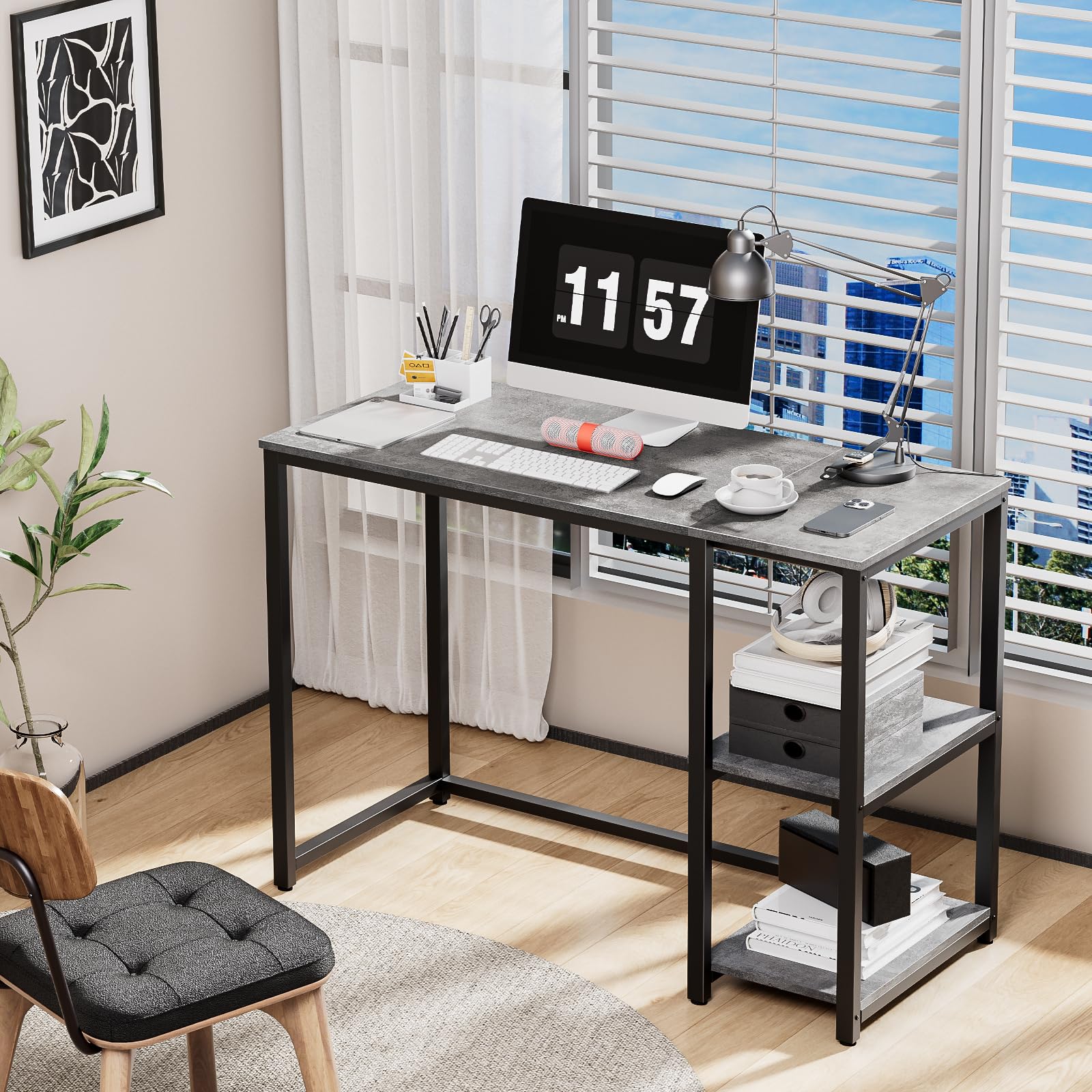 SINPAID Computer Desk MAGIC-100GRAY-CD-24-US 40-inch Engineered Wood Grey