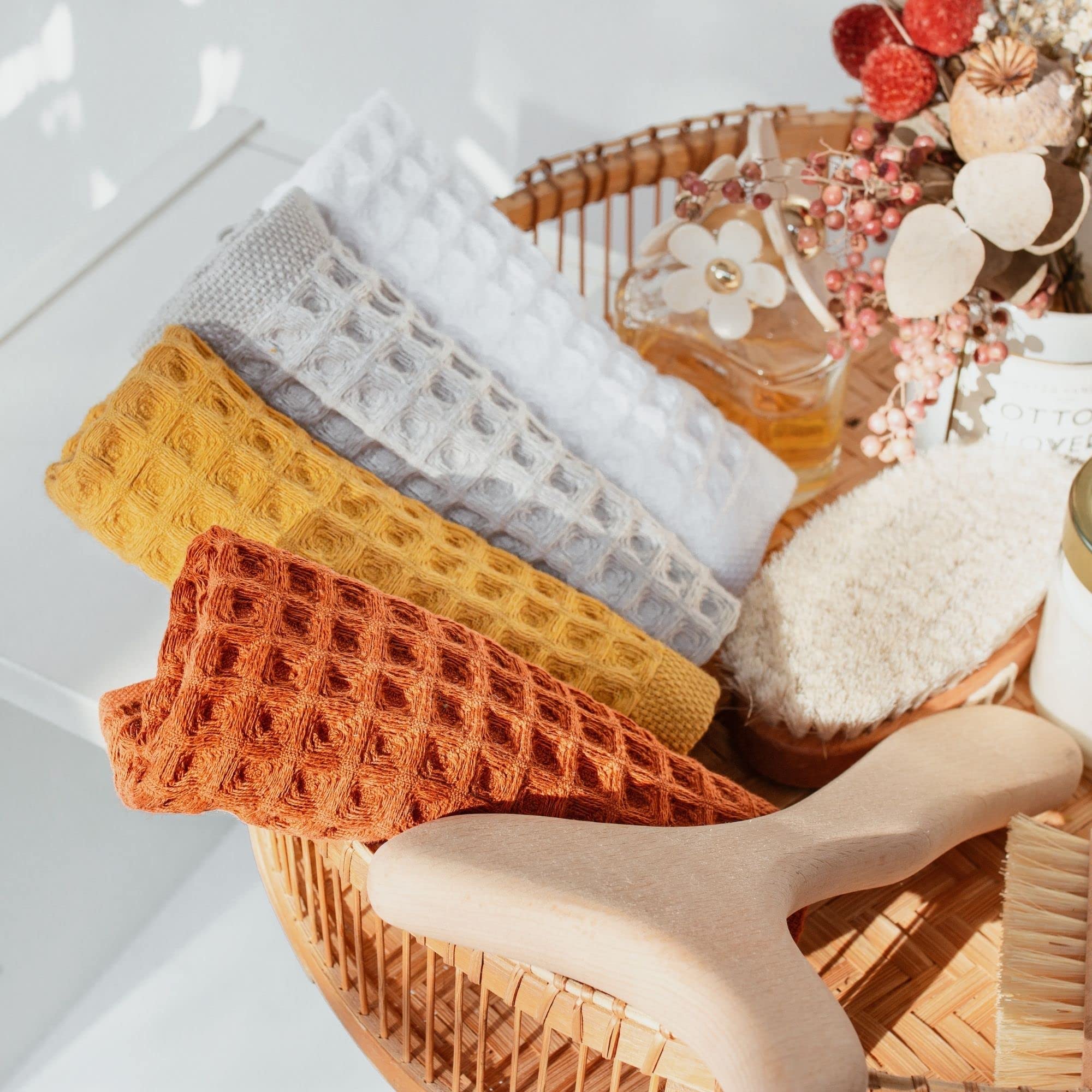 Sea Me At Home Waffle Washcloth Set, 100% Cotton (4 Pcs Washcloth 13X13 Inches, Terra)