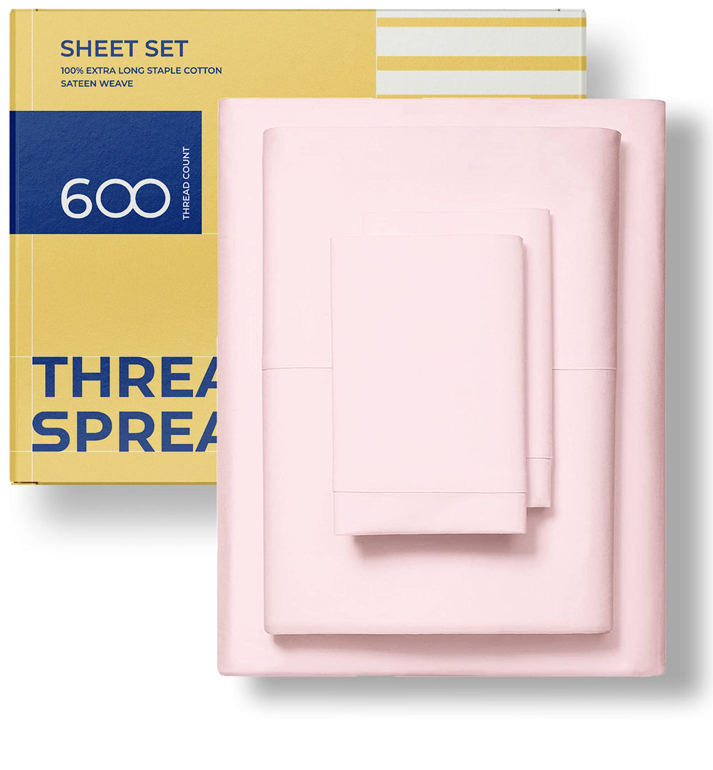 Thread Spread Luxury Egyptian Cotton King Stripe Sheet Set, 600 Thread Count Extra Long Staple 4 Pc Set, King Damask Sheets, Sof