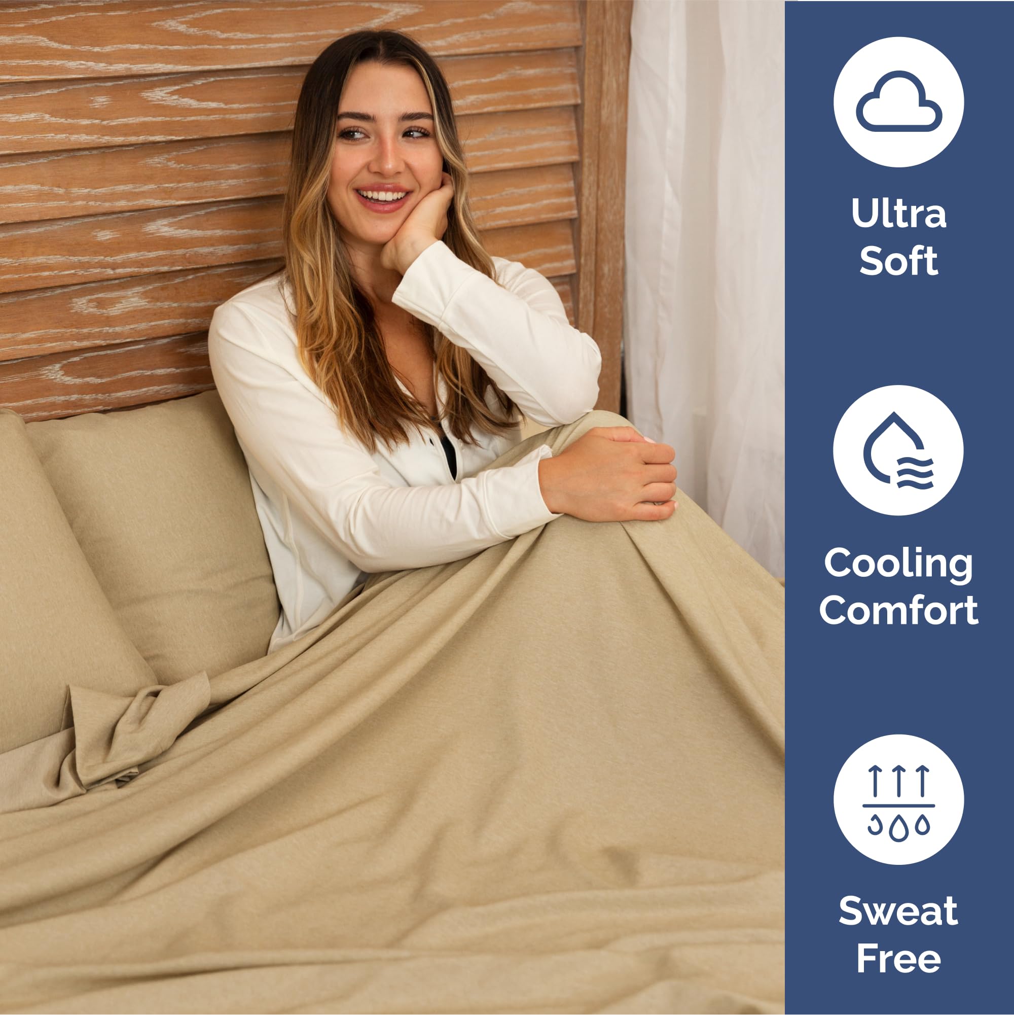 Extra Deep Pocket Queen Sheets - 4 Piece Breathable & Cooling Bed Sheets - Hotel Luxury Sheet Set - Soft, Wrinkle Free & Comfy - Easily Fits Extra Deep Mattresses - Deep Pocket Heathered Tan Sheets