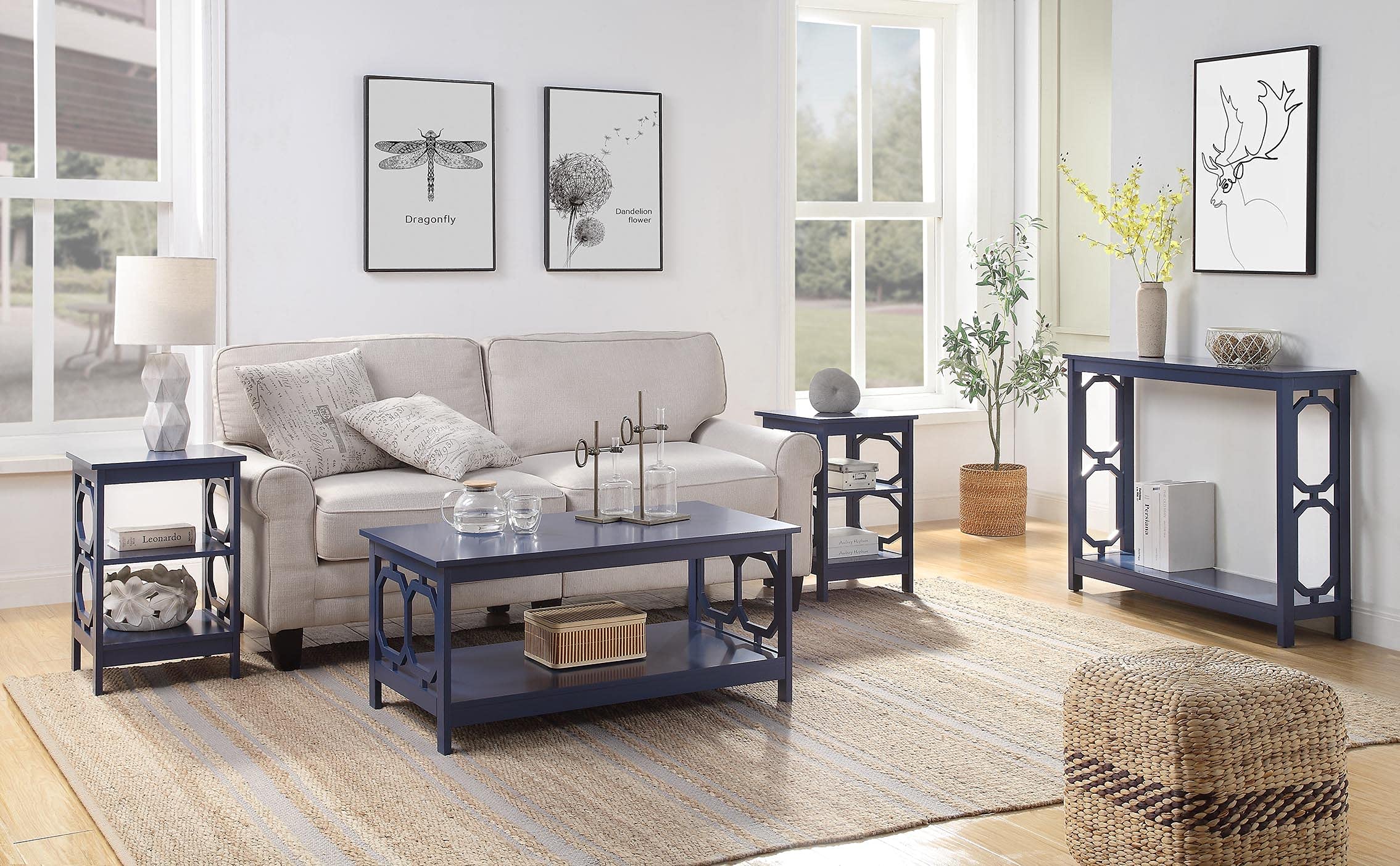 Convenience Concepts Omega End Shelves Table, Cobalt Blue