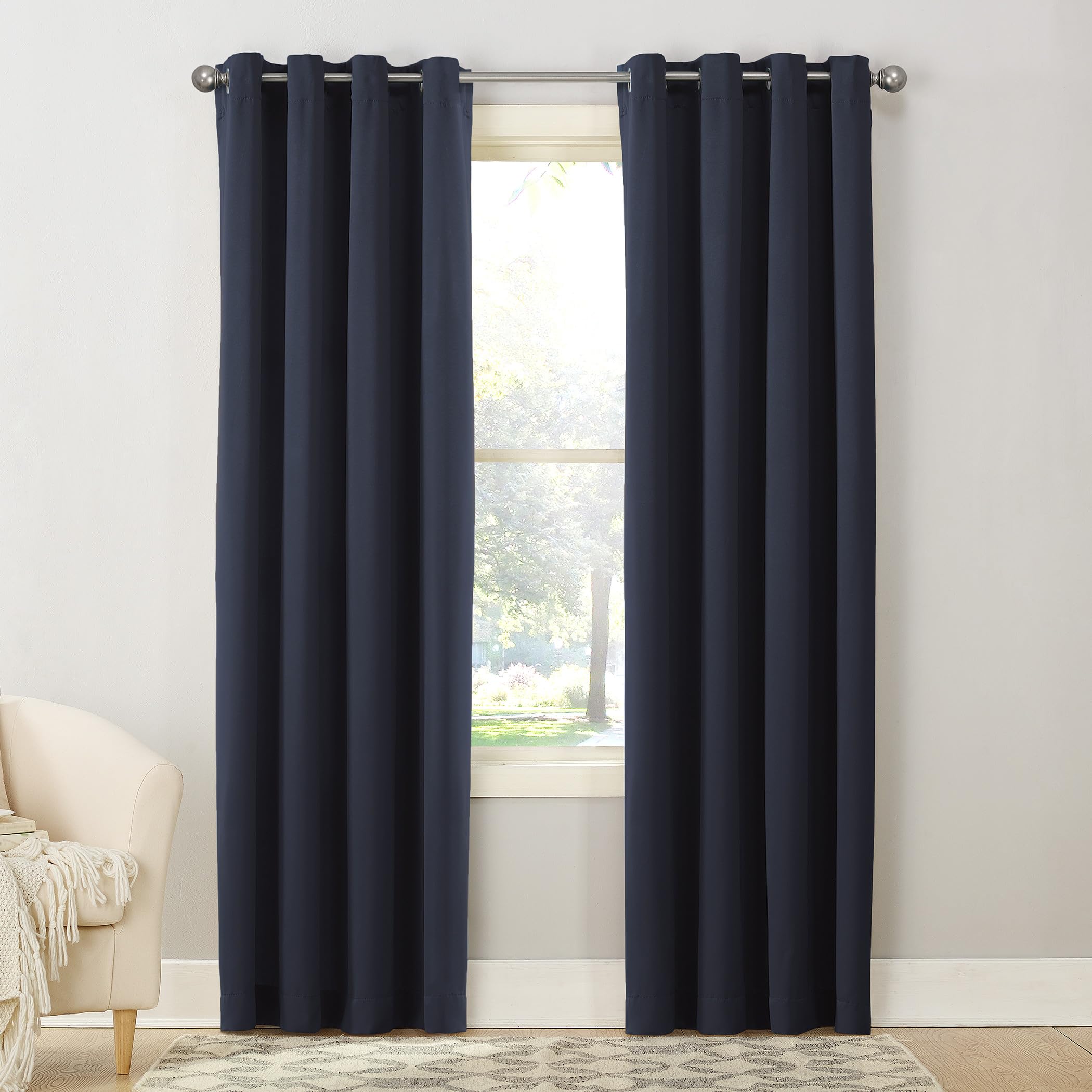 Sun Zero Barrow 2-Pack Energy Saving Grommet Curtain Panel Pair, 54'' x 54, Navy Blue