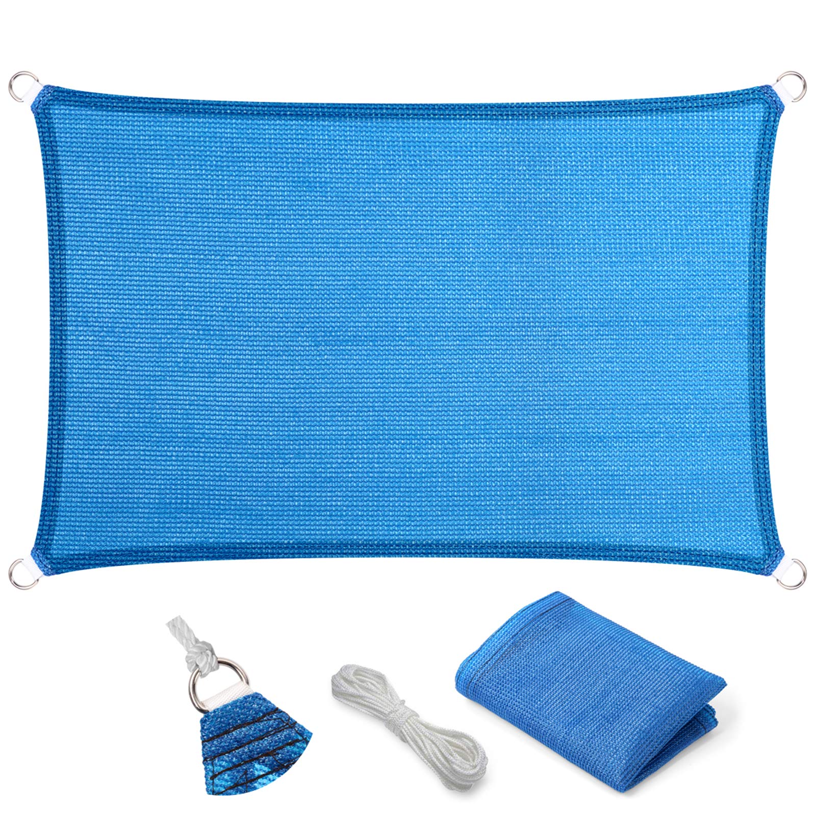 Eden'S Decor Straight Flat-Edged Sun Shade Sail Rectangular 10' X 20' Blue Uv-Blocking Outdoor Canopy Fabric Cloth Awning For Pe