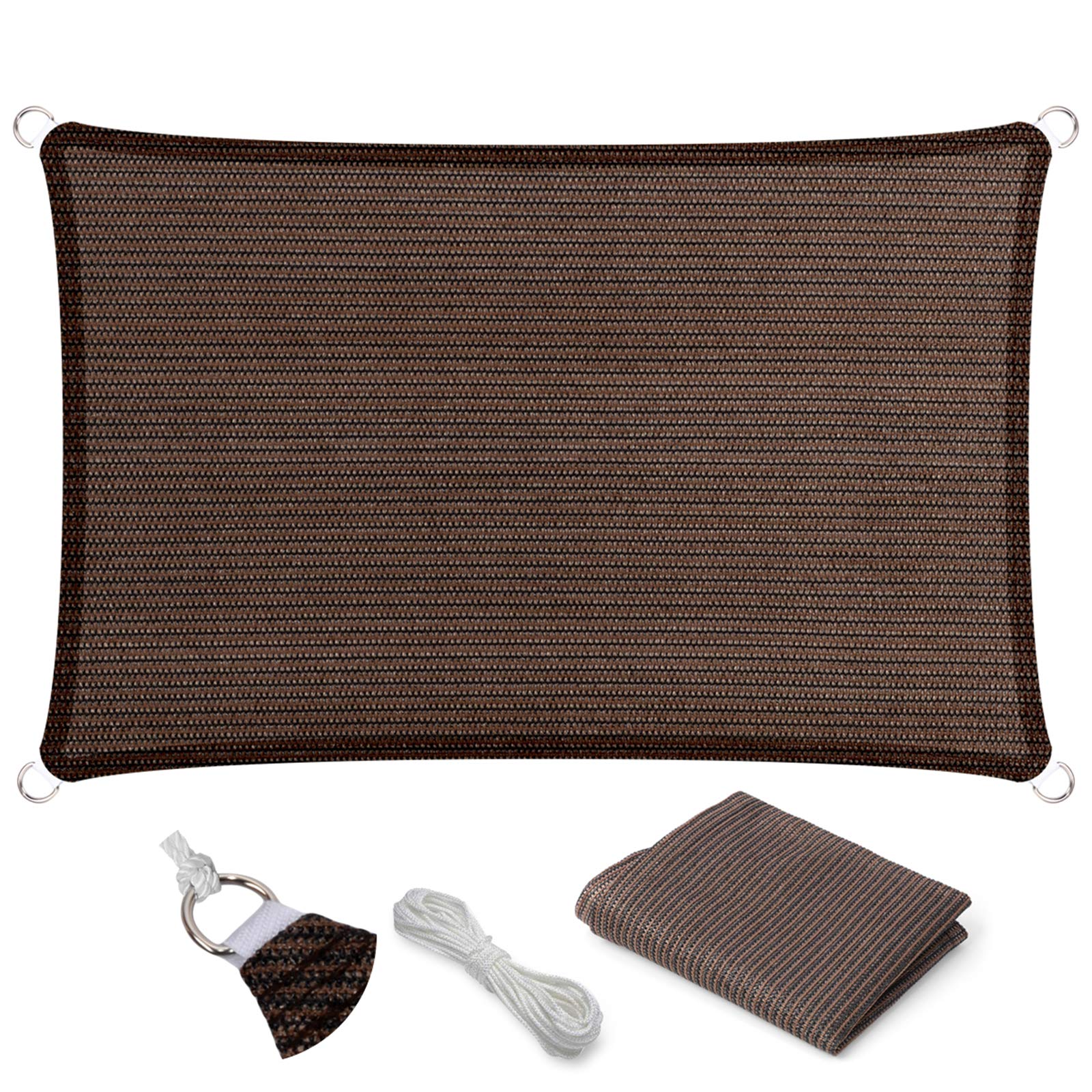 Eden'S Decor Straight Flat-Edged Sun Shade Sail Rectangular 15' X 19' Brown Uv-Blocking Outdoor Canopy Fabric Cloth Awning For P