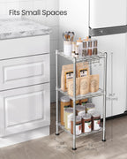 Songmics 3-Tier Bathroom Shelf, Storage Rack For Small Space, With 3 Pp Shelf Liners, Removable Hook, Extendable Design, Silver And Translucent Ulgr103E01