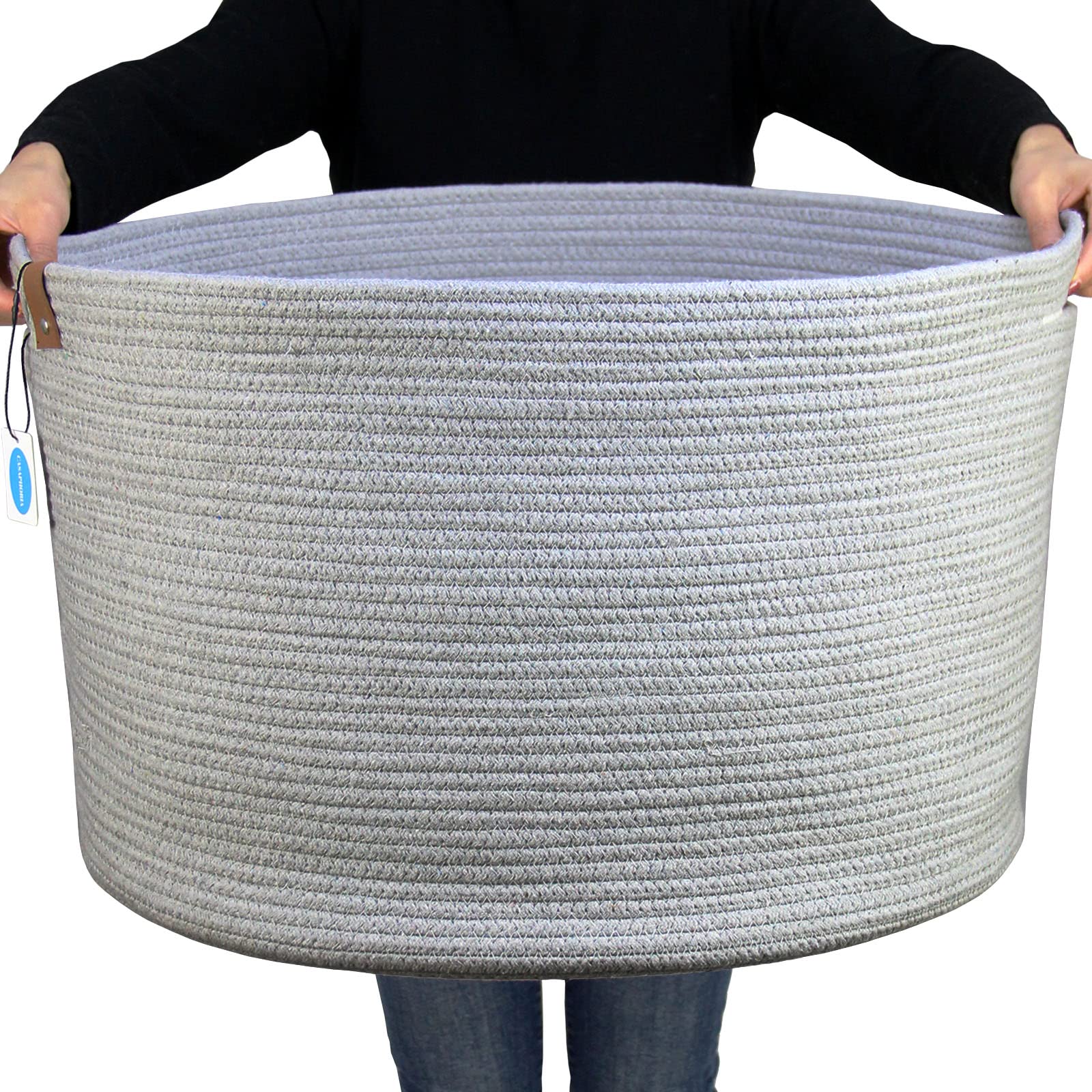 Casaphoria XXXLarge Cotton Rope Basket for Living Room - Woven Storage Basket with Handle for Blankets, Towels and Pillows Laund