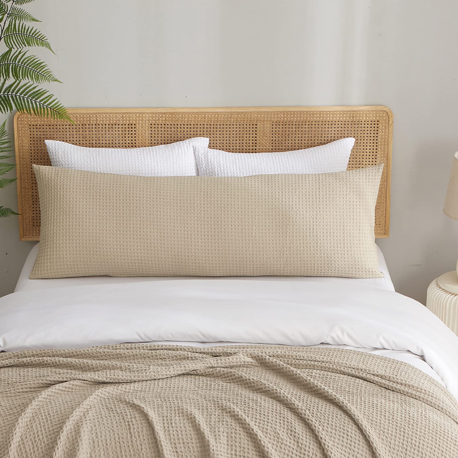 Phf Ultra Soft Waffle Weave Body Pillowcase 20' X 54', No Insert, Breathable & Skin-Friendly Body Pillow Sham With Zipper, Decorative Waffle Weave Body Pillow Cover, Khaki