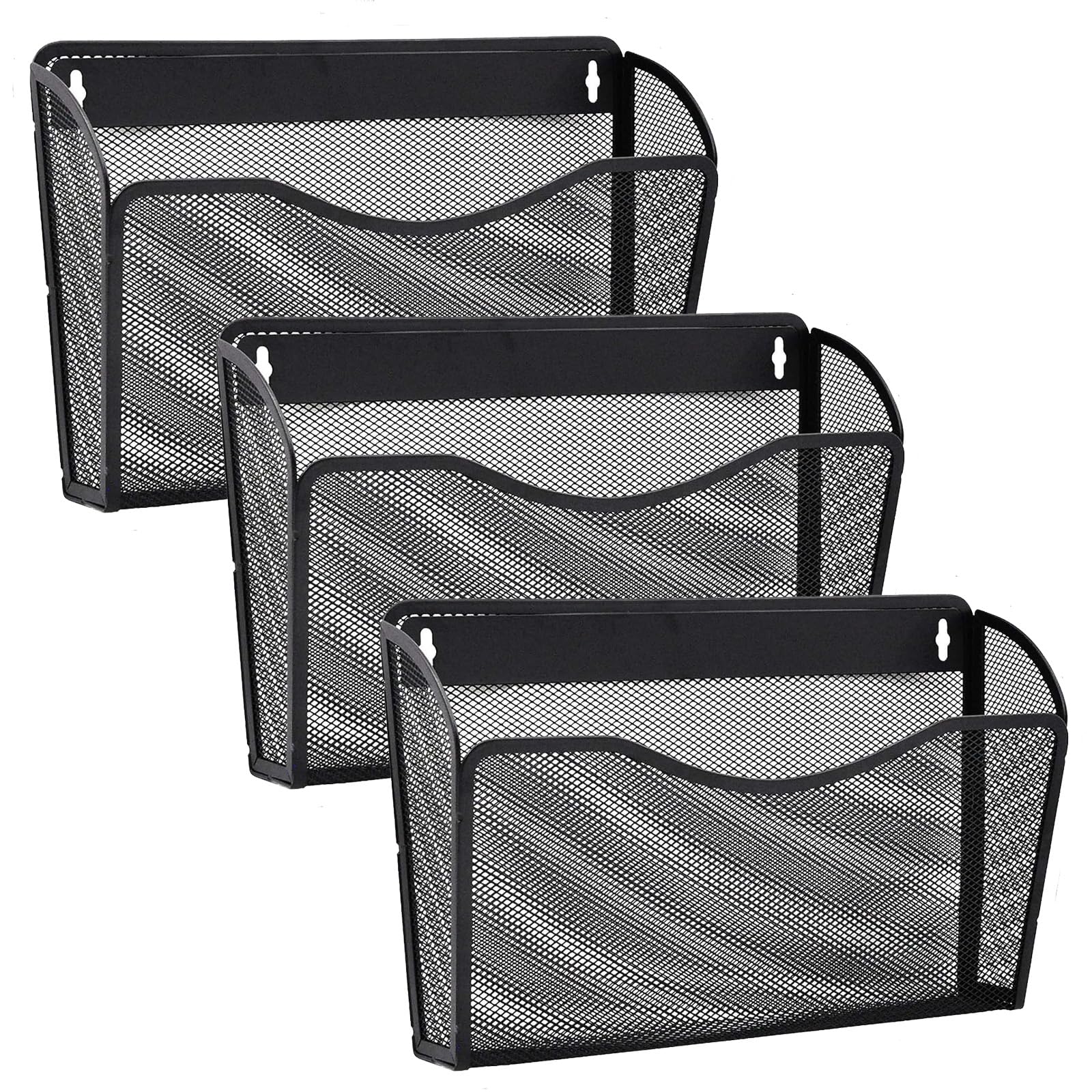 Gawerk 3 Pack Wall File Organizer, Mesh Hanging Metal Vertical Wall Mounted File Holder For Office/Home