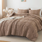 Andency Taupe Tufted Comforter Set Twin(66X90Inch), 2 Pieces(1 Boho Comforter, 1 Pillowcase) Textured Farmhouse Comforter, Soft Microfiber Down Alternative Geometric Comforter Bedding Set