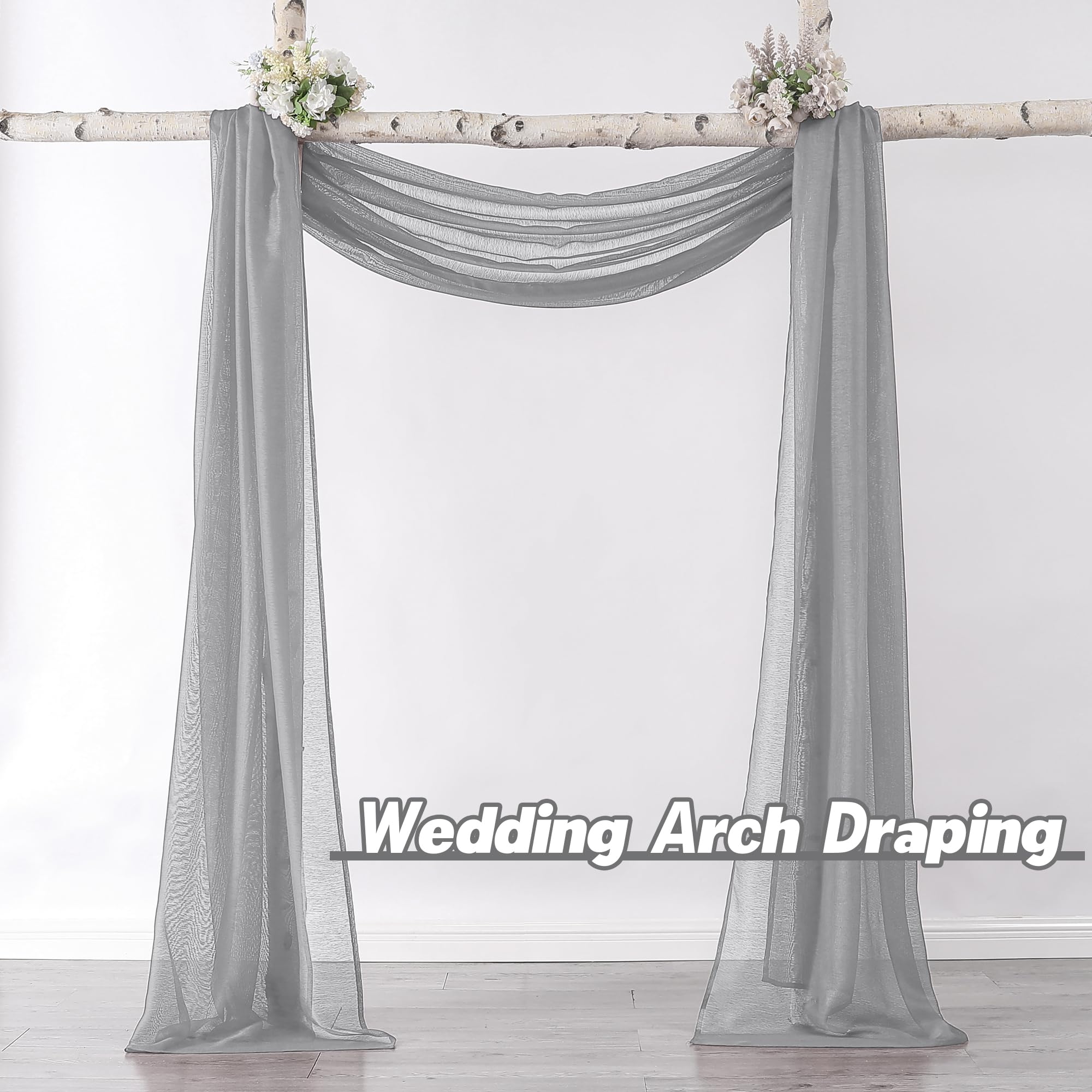 Donren 144 Inches Long Window Scarf Valances For Party - Luxury Soft Gray Semi Sheer Curtain Scarf For Window,1 Panel (Gray,1 Pa