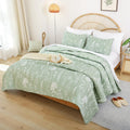 Janzaa Quilt King Size Sage Green Quilt Bed Spread Boho Quilt With Floral Pattern Microfiber Quilts Set 3 Pieces Lightweight Com