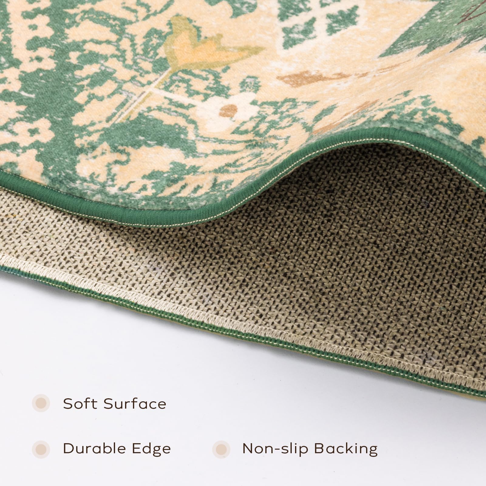 Ashler 2X3 Vintage Entryway Rugs, Ultra-Thin Boho Rugs For Entryway, Bedroom, Kitchen, Green/Beige Home Decor, Low-Pile Non-Slip