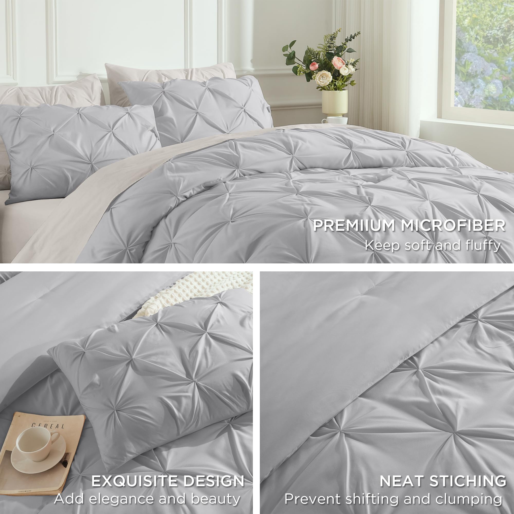 Andency Silver Gray Full Size Comforter Set (79X90Inch), 3 Pieces Western Modern Pinch Pleat Bedding Comforters & Sets, All Season Soft Lightweight Down Alternative Bed Set For Boys Kids Teens