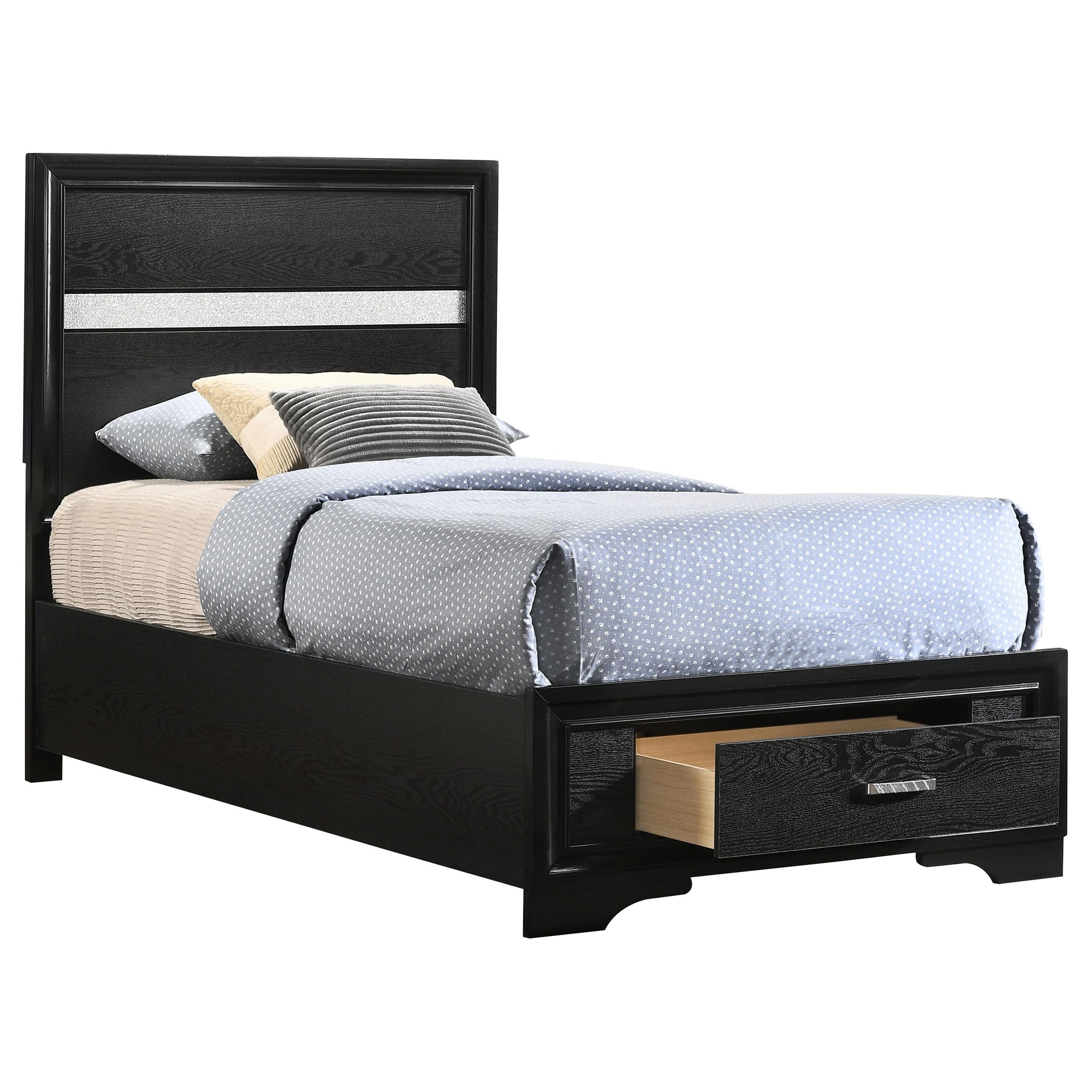 Coaster Home Furnishings Miranda Contemporary Wood Twin Size Storage Panel Bed Frame 50-inch Headboard Black 206361T