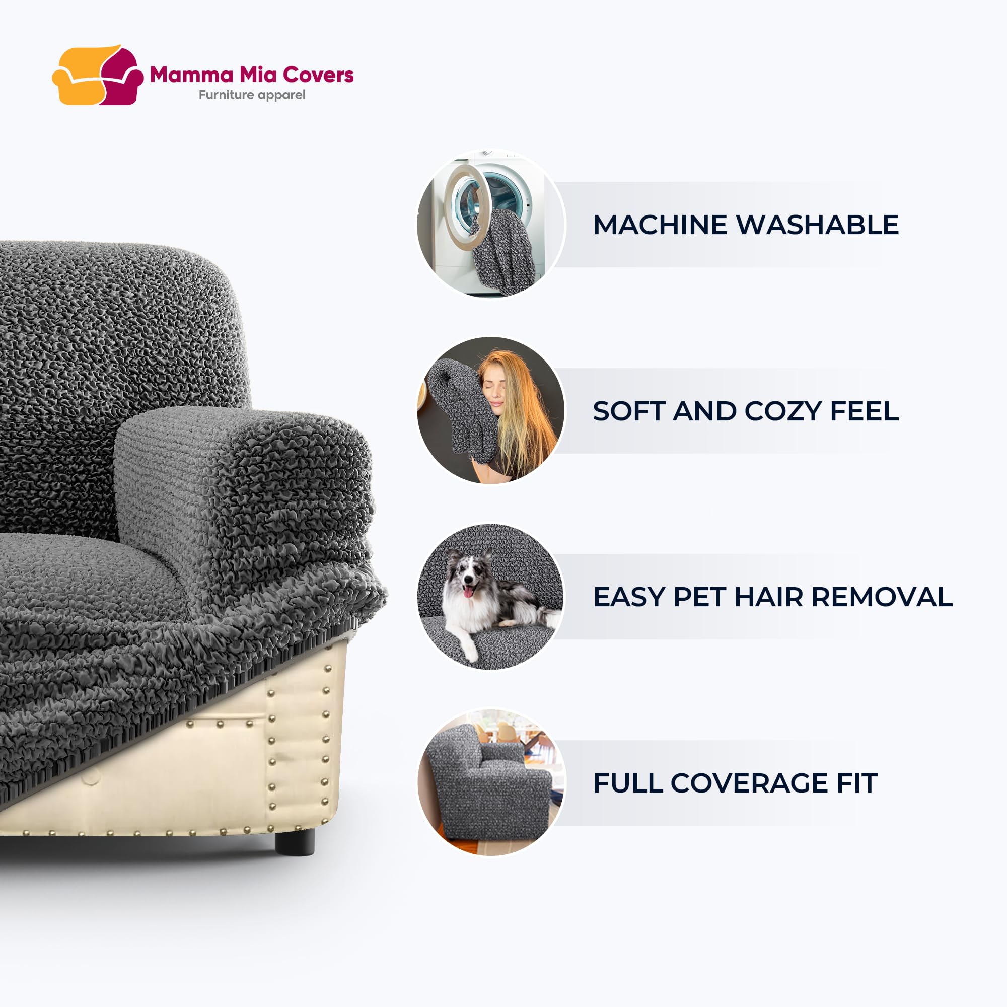Paulato By Ga.I.Co. Sofa Slipcover - Stretch Couch Cover - Stylish Cushion Sofa Cover - Soft Polyester Fabric Slip Cover - 1-Pie