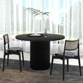Simtonal Round Dining Table For 4, Modern Farmhouse Kitchen Table Black, 47 Inch Pedestal Circle Dining Tables With Solid Wood S