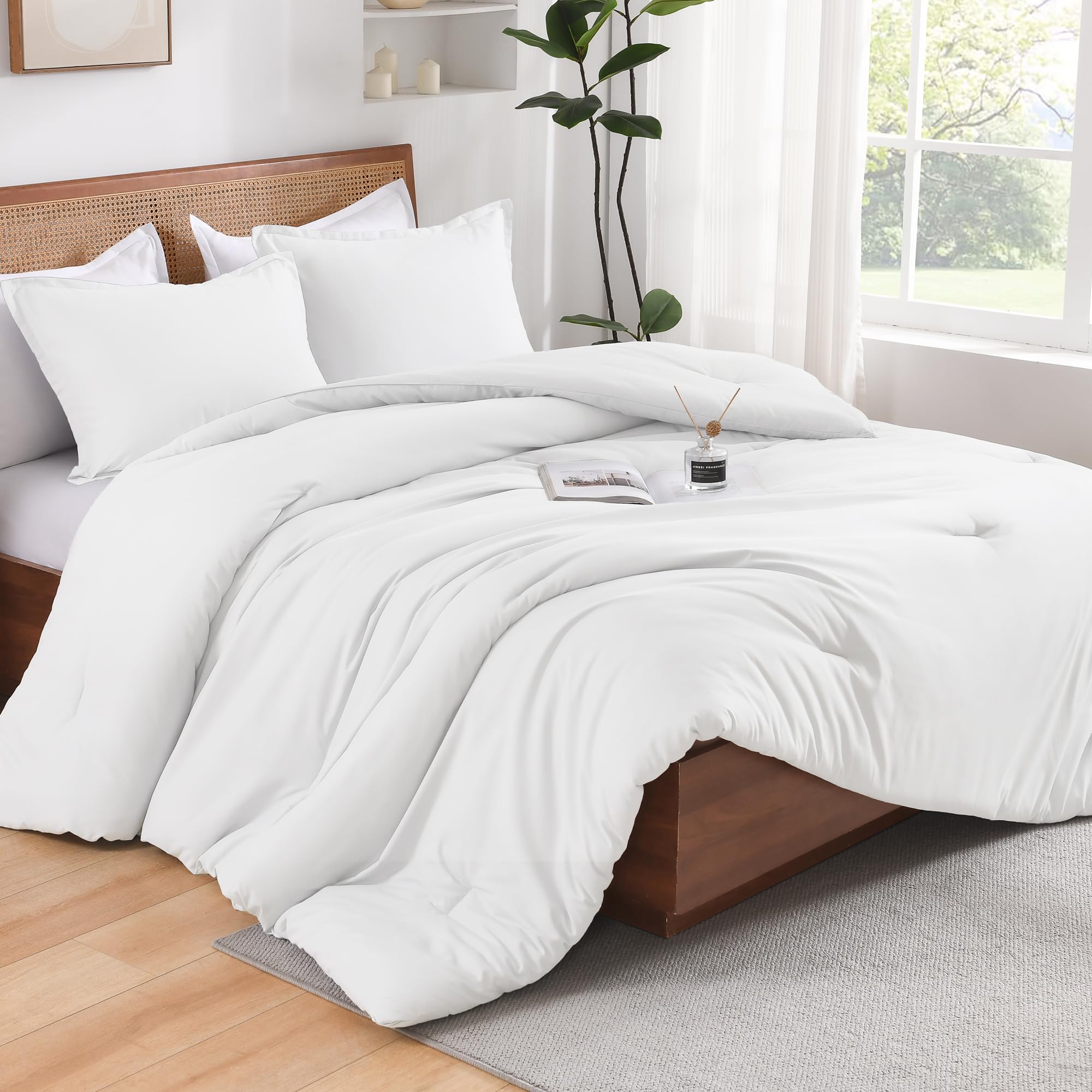 Andency White California King Comforter Set, 3 Pieces Cal King Lightweight Soft Solid Bed Comforter, Oversized Fluffy Microfiber Bedding Set (104X96In, 2 Pillowcases)