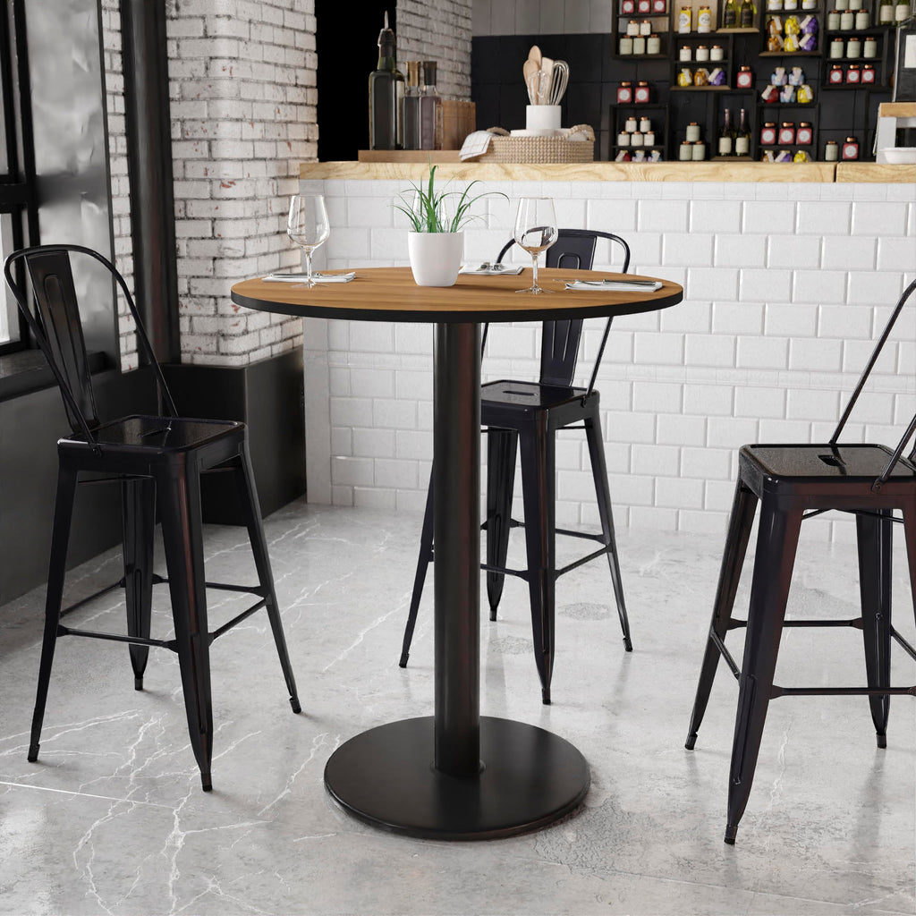 Flash Furniture Stiles 36'' Round Walnut Laminate Table Top With 24'' Round Bar Height Table Base