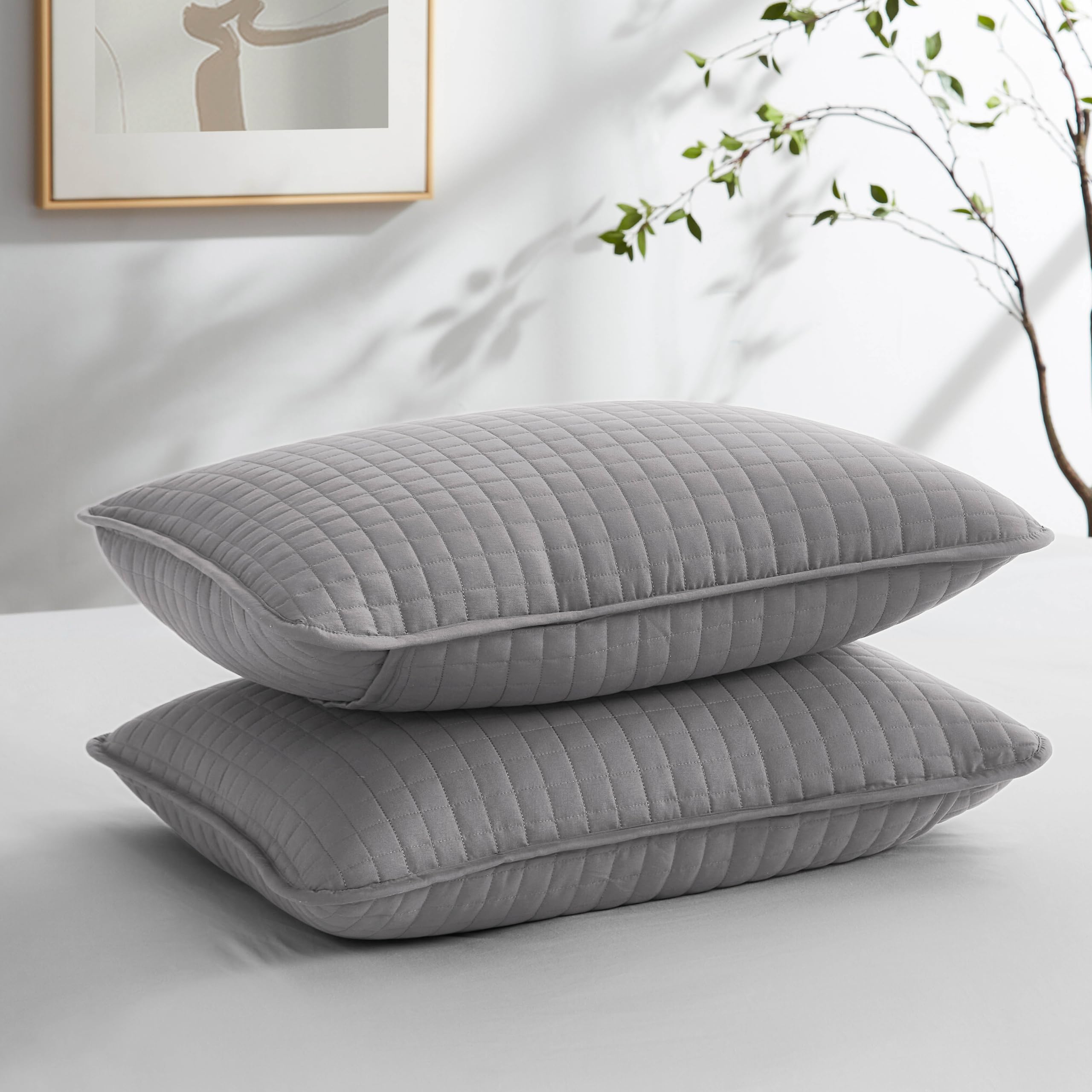 Southshore Fine Linens - Vilano Springs - Pair Of Quilted Pillow Sham Covers (No Inserts), 22'' X 22'', Steel Grey