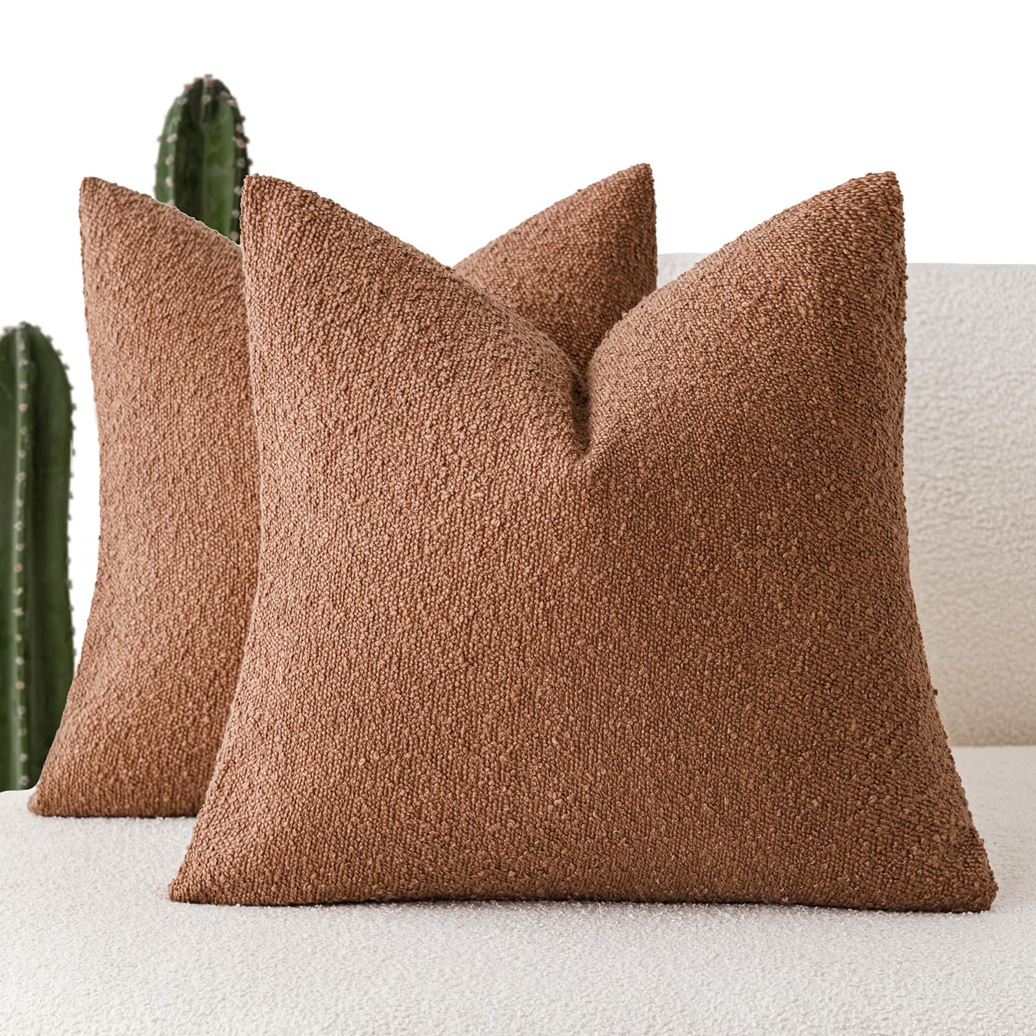 Foindtower Pack Of 2, Decorative Textured Boucle Throw Pillow Covers Accent Solid Pillow Cases Neutral Couch Cushion Case For Ch