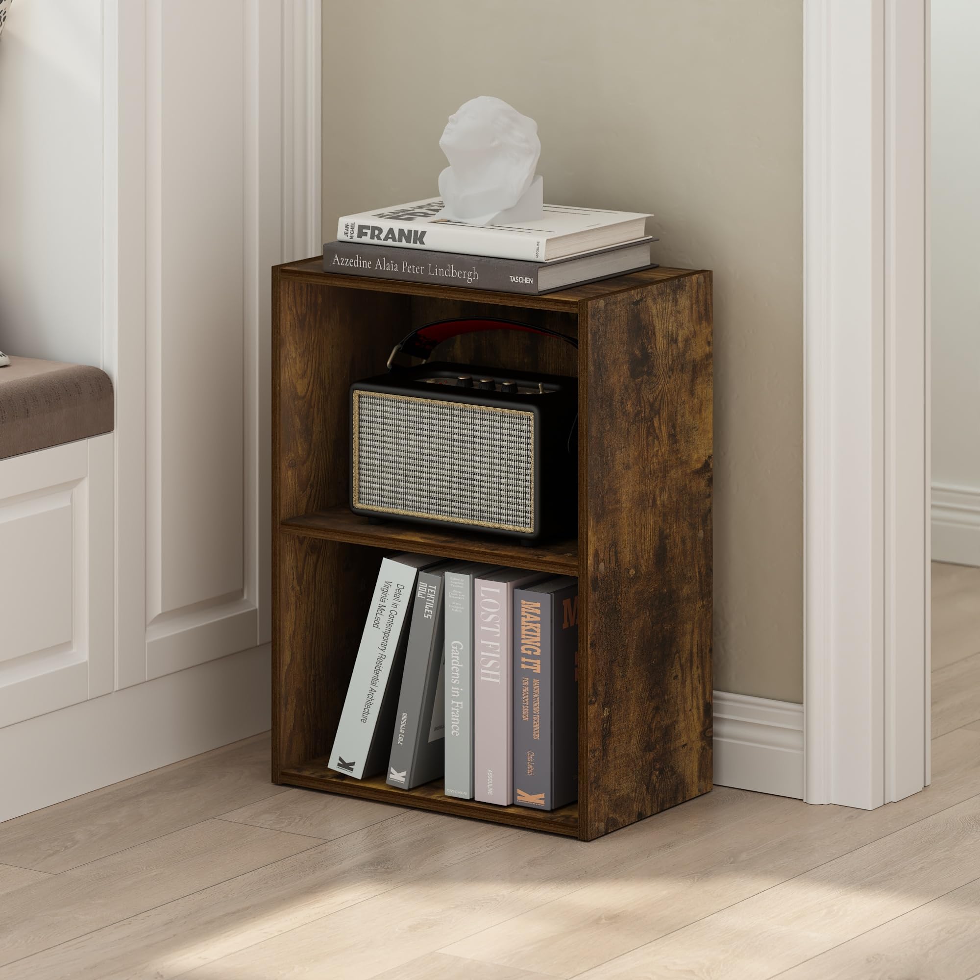 Furinno Luder 2-Tier Open Shelf Bookcase, Amber Pine