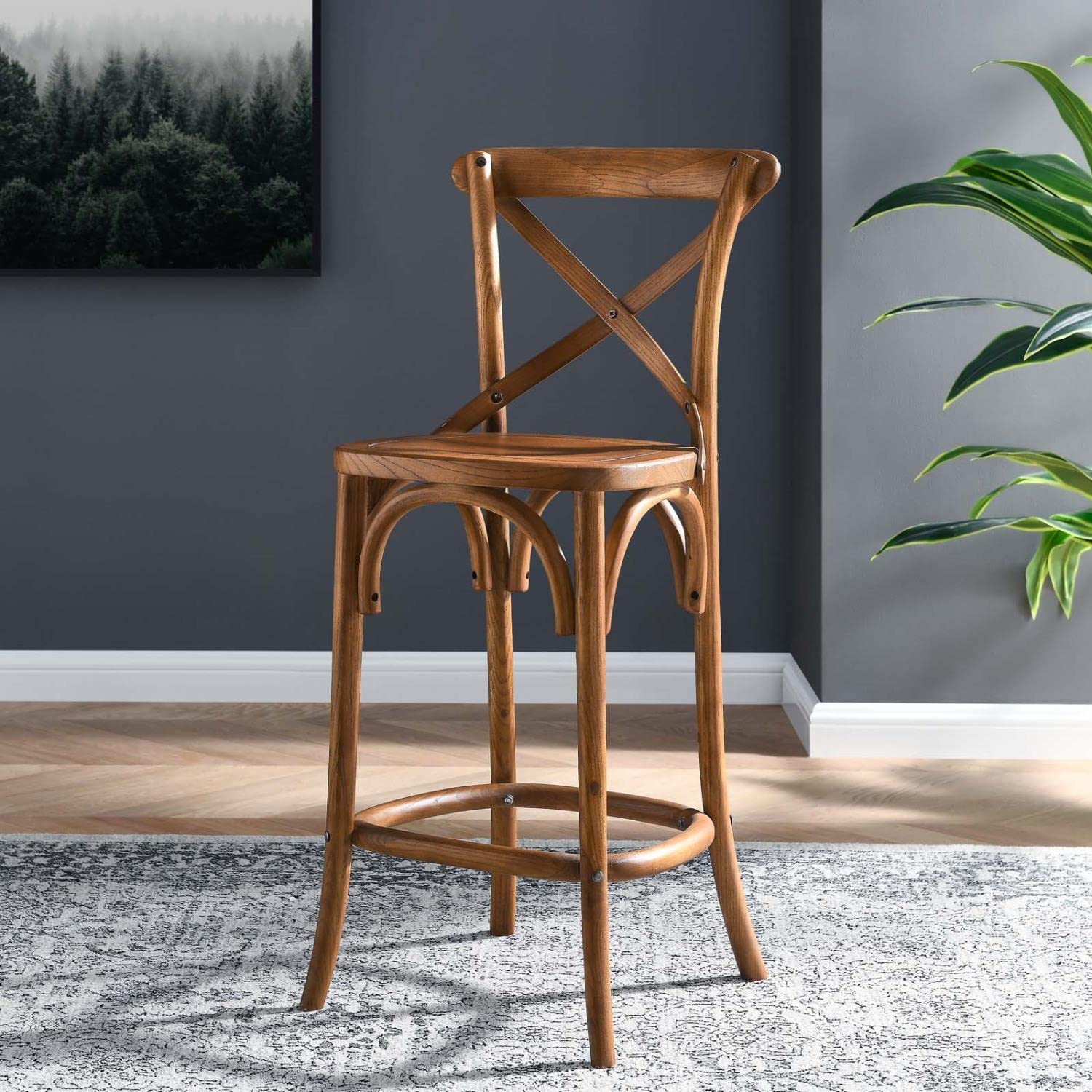Modway Gear X-Back Wood Counter Bar Stool In Walnut