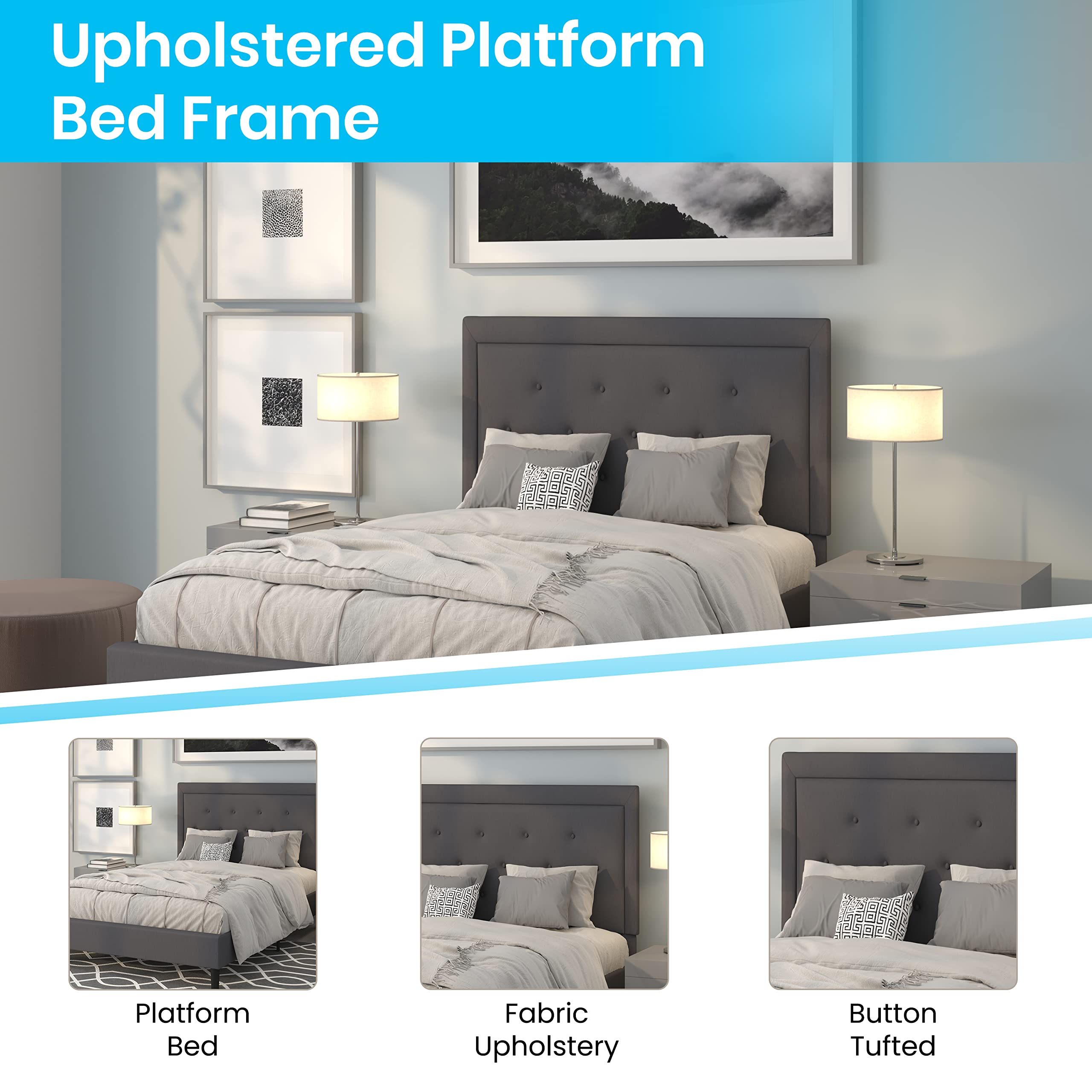 Flash Furniture Roxbury Full Size Tufted Upholstered Platform Bed In Dark Gray Fabric
