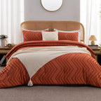 Litanika Burnt Orange King Comforter Set, 3 Pieces Lightweight Terracotta Rust Boho Fall Tufted Bedding Sets, Down Alternative C