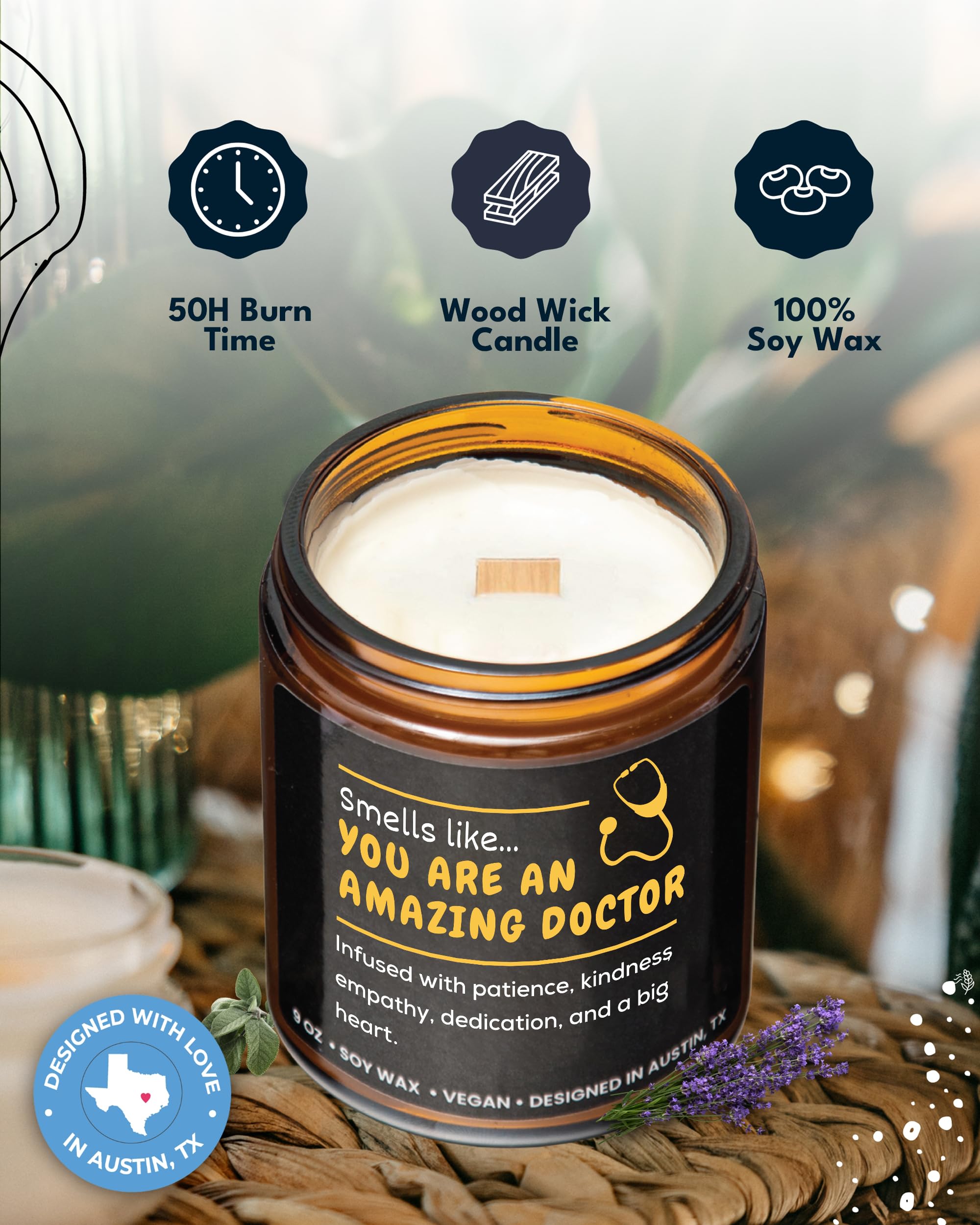 Rosa Vila Doctor Candle - Unique Gift for Doctors, Medical Students, Black
