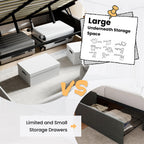 Sha Cerlin Queen Size Lift Up Storage Bed/Button Tufted Wingback Headboard/Hydraulic Storage/Upholstered Platform Bed Frame/No Box Spring Needed/Wood Slats Support/Light Beige