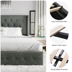 Sha Cerlin King Size Lift Up Storage Bed/Button Tufted Wingback Headboard/Hydraulic Storage/Upholstered Platform Bed Frame/No Box Spring Needed/Wood Slats Support/Dark Grey