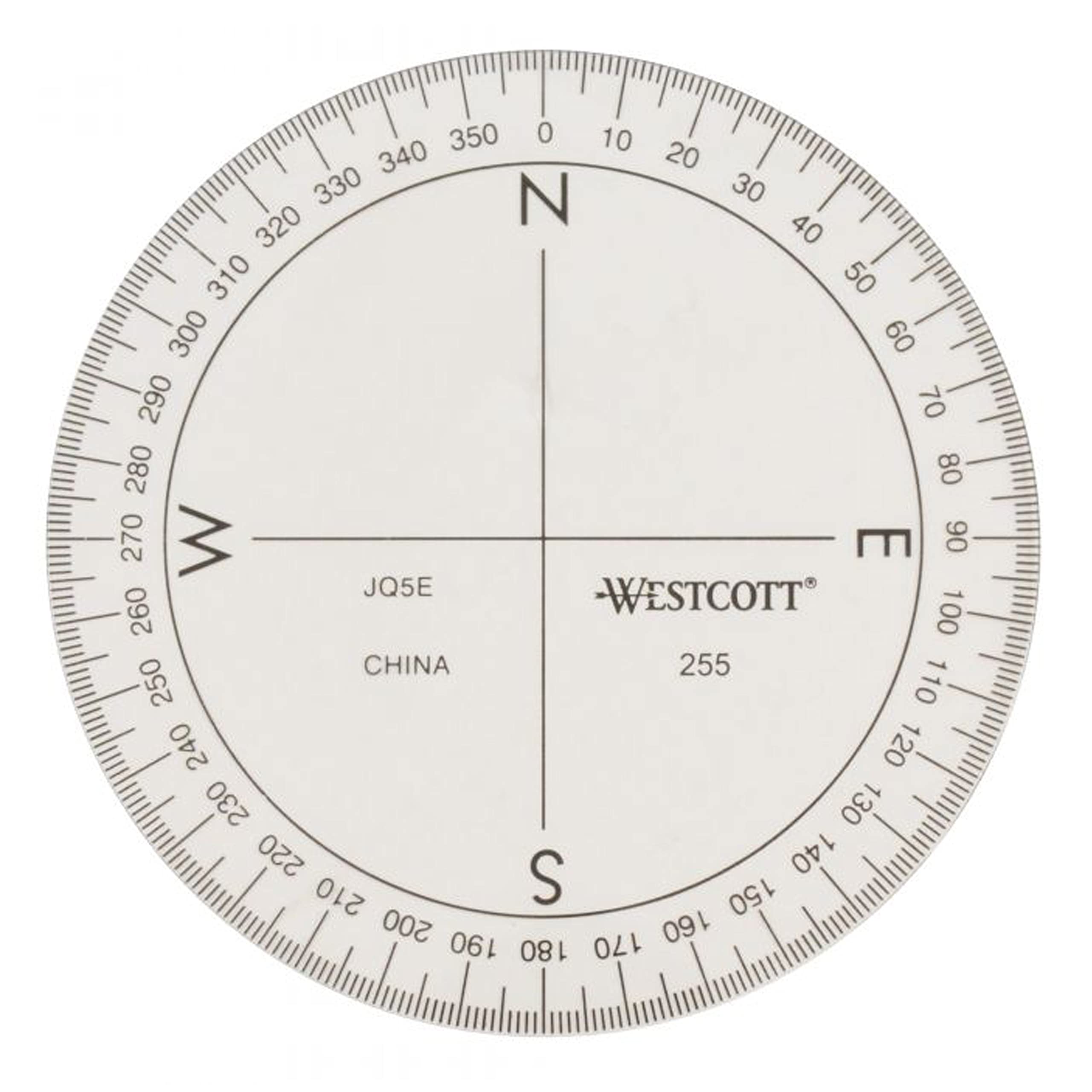 Westcott 360-Degree Compass Protractor 3 1/2-Inch Clear Plastic